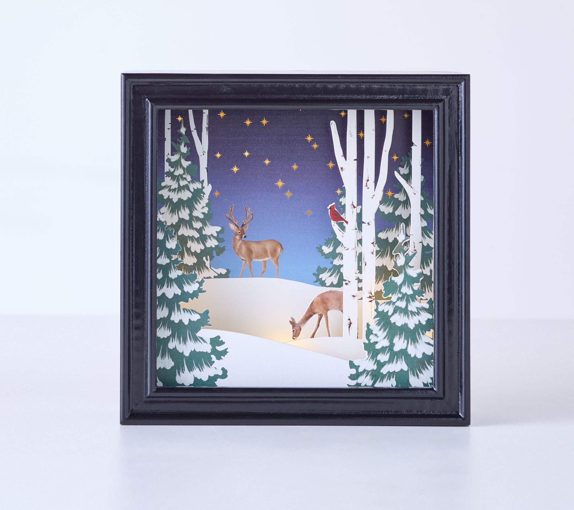  Illuminated Wood Shadow Box with Scene by Valerie