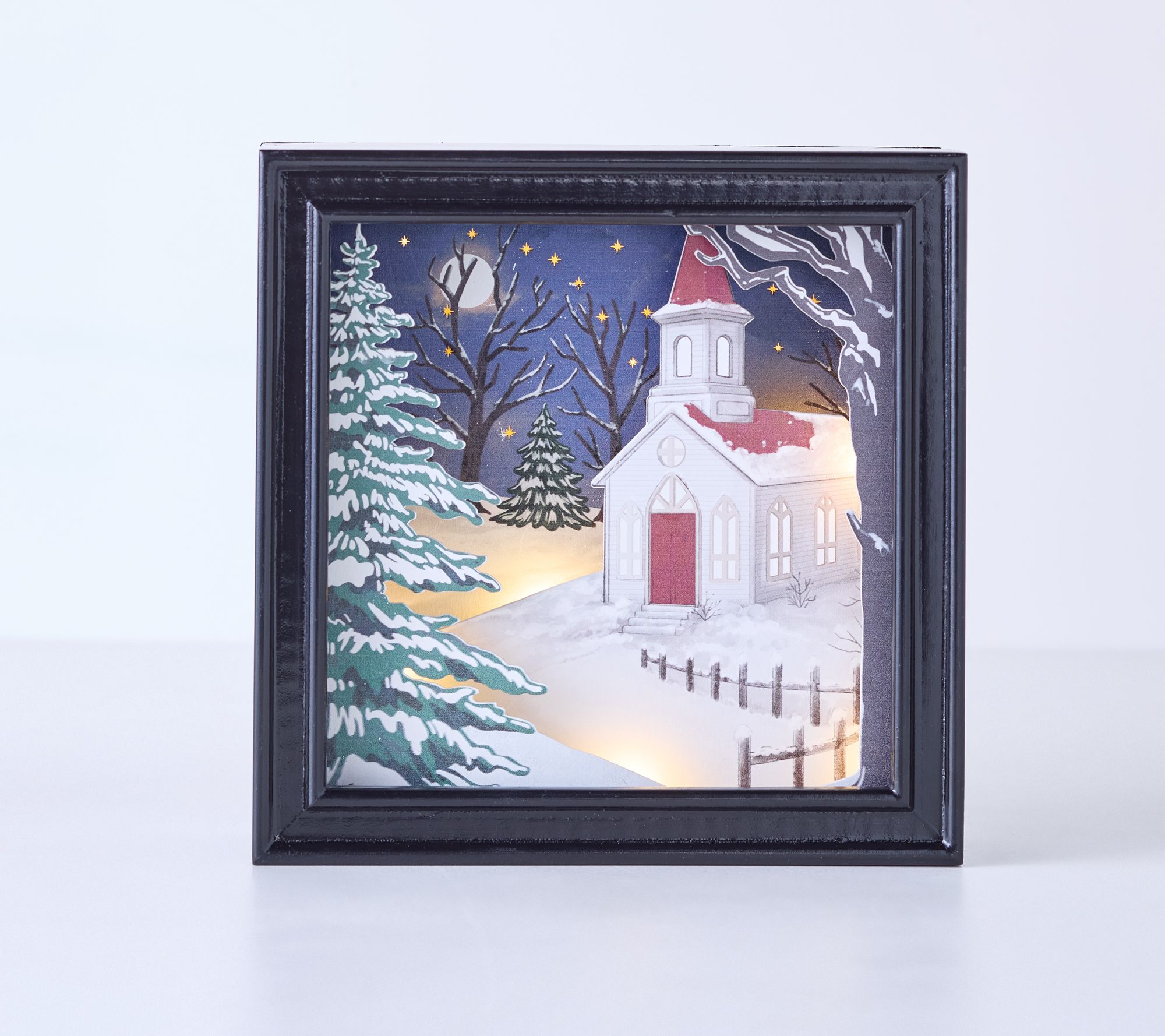 Illuminated Wood Shadow Box with Scene by Valerie