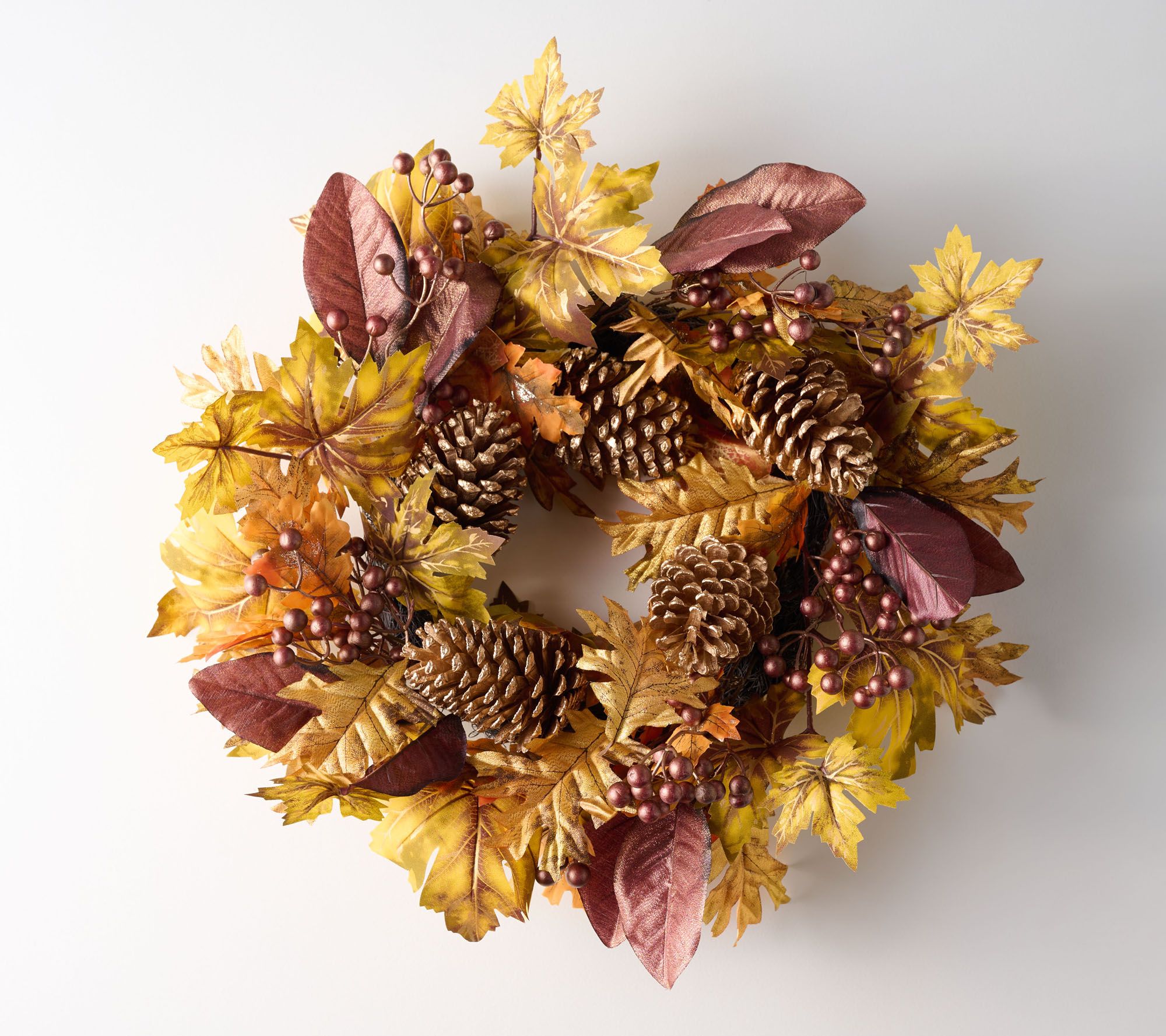 "As Is" 24" Harvest Leaves and Pinecones Wreath by Valerie
