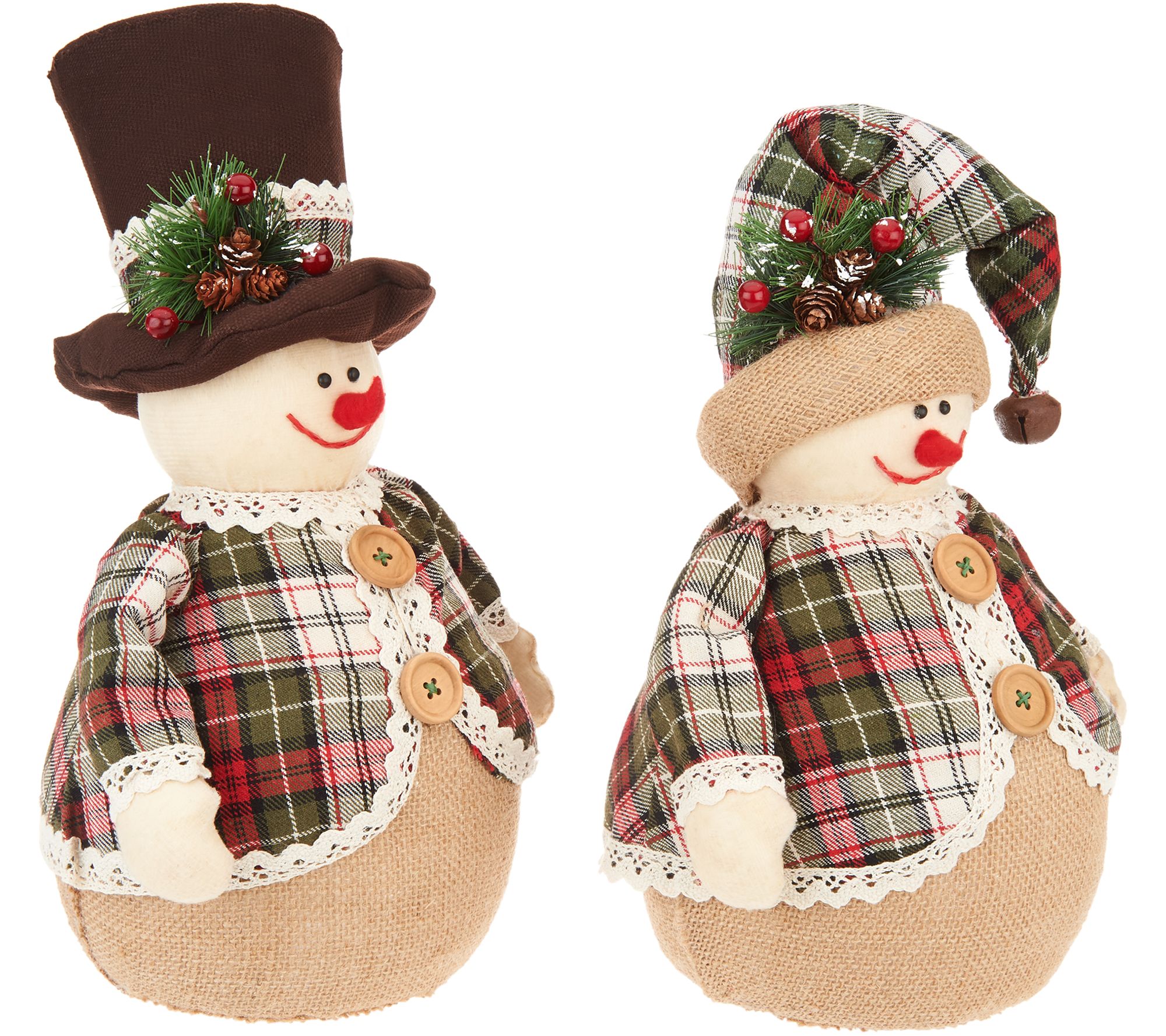 "As Is" Set of 2 Snowmen with Hats and Plaid Coats by Valerie - QVC.com