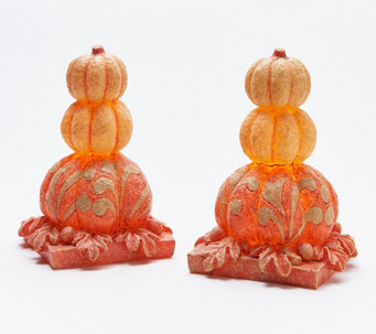 Candle Impressions Set of 2 Stacked Damask Pumpkins - H220161