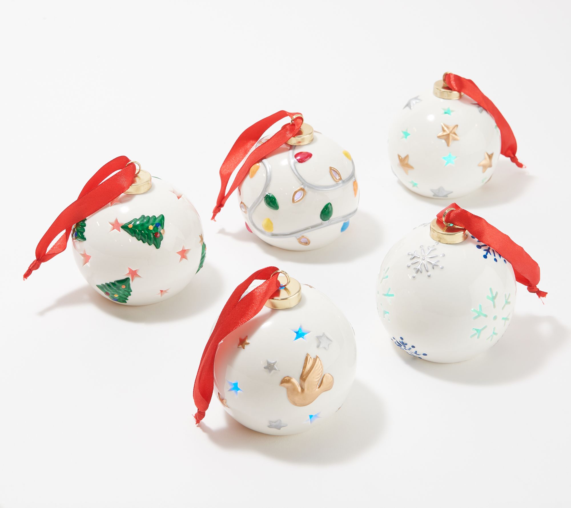 Lightscapes Set of 5 Lit Painted Ornaments with Gift Boxes