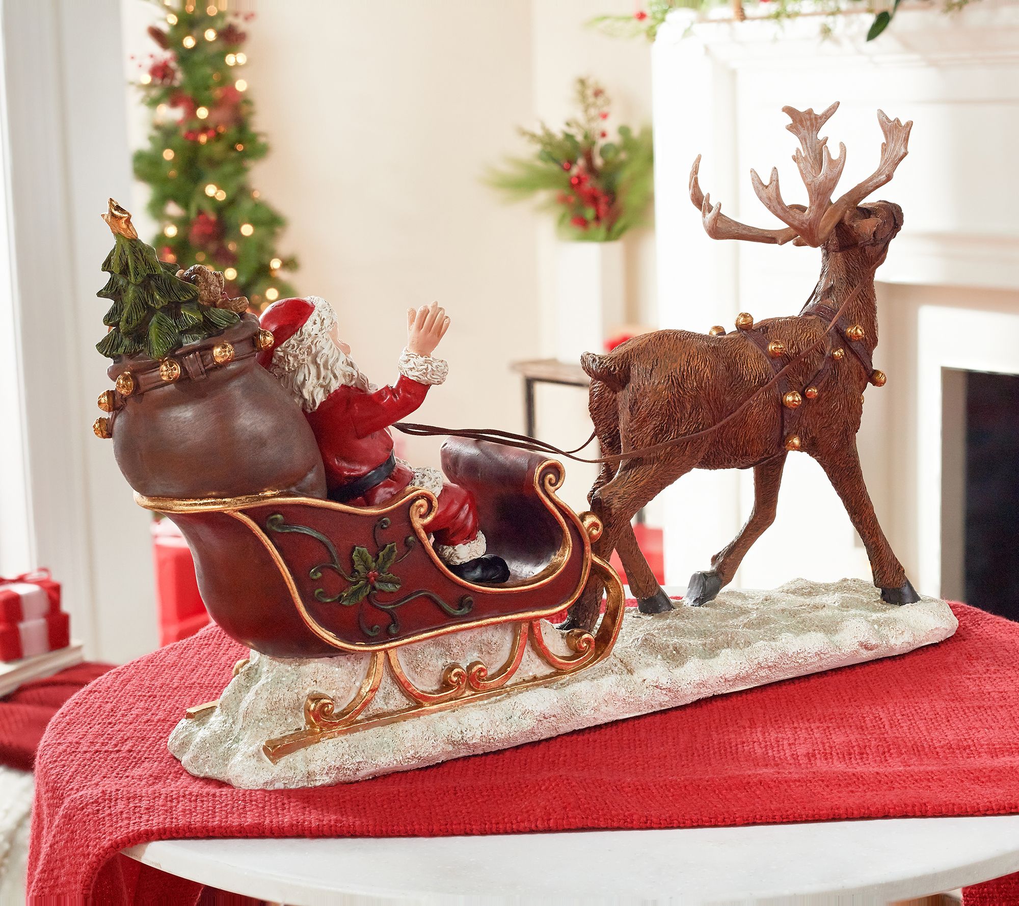 Santa on Sleigh with Reindeer Figurine by Valerie - QVC.com