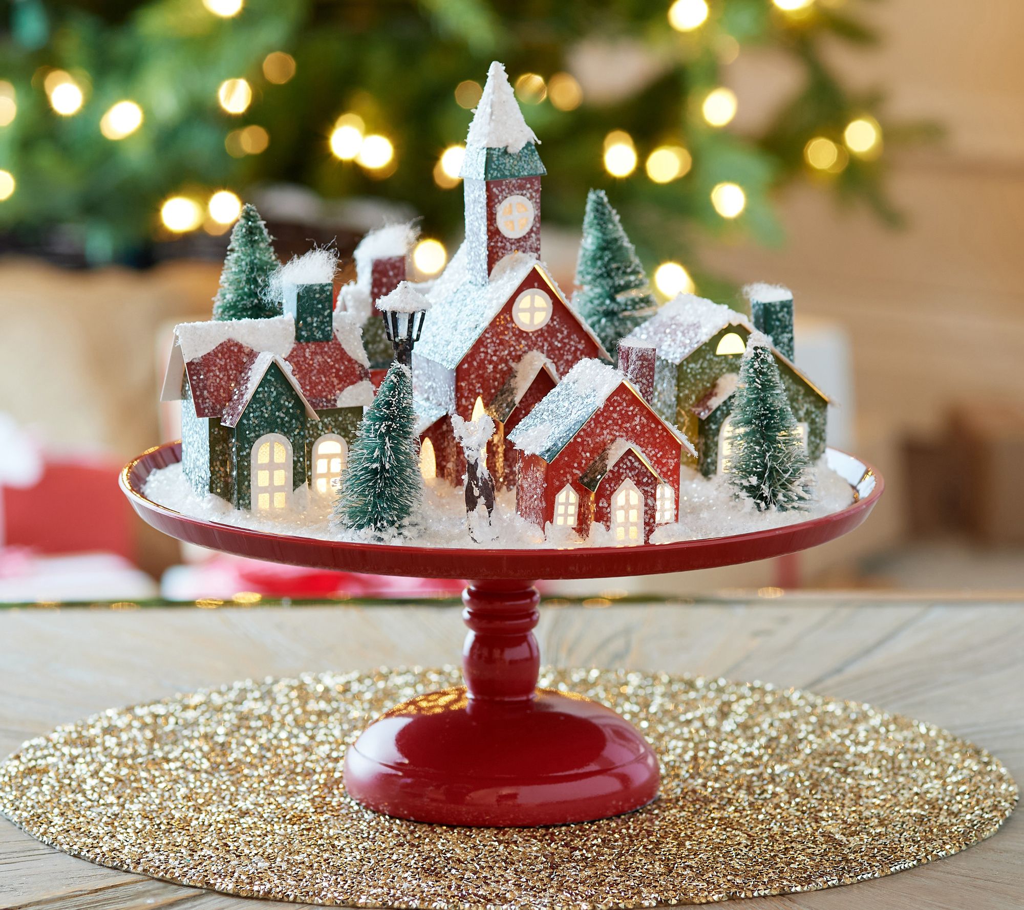 Mr. Christmas Illuminated Retro Village on Cake Plate - QVC.com