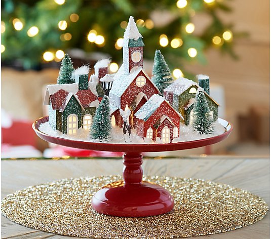 Mr. Christmas Illuminated Retro Village on Cake Plate