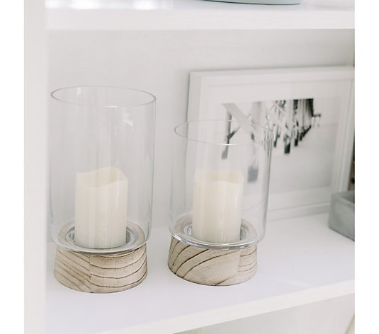 S/2 Large & Small Flameless Candle Hurricanes by Lauren McBride
