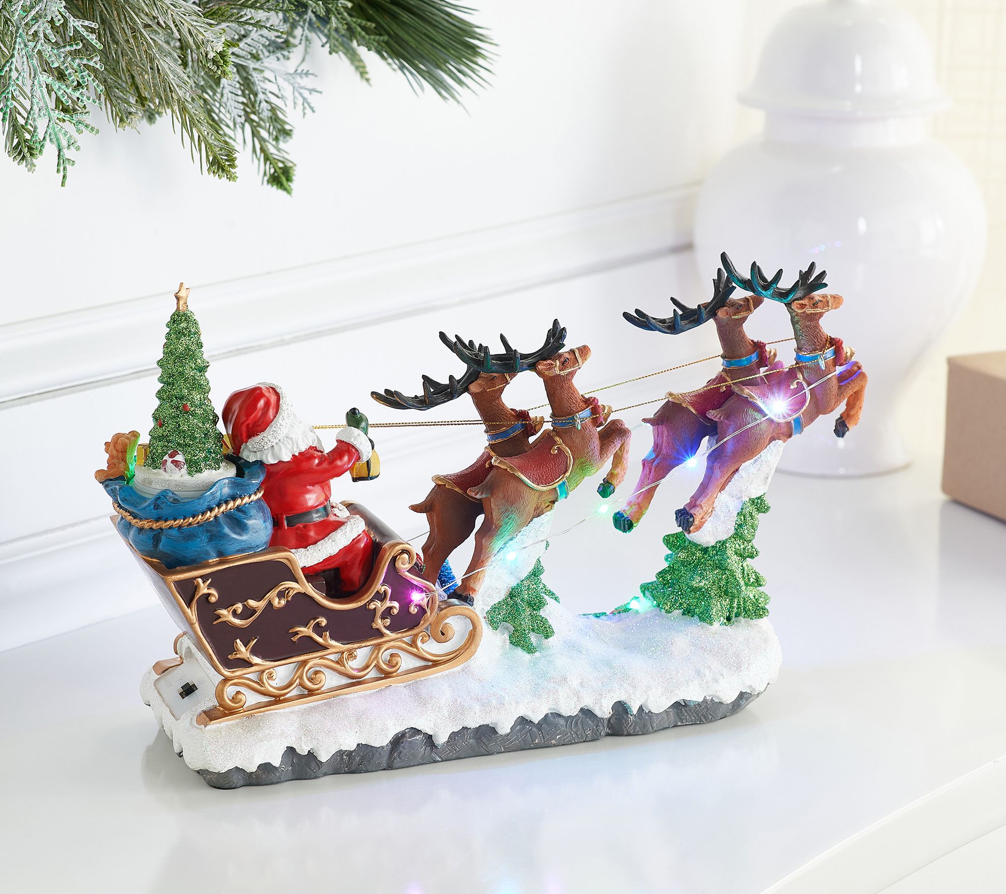 Kringle Express LED Santa in Sleigh with Rotating Christmas Tree - QVC.com