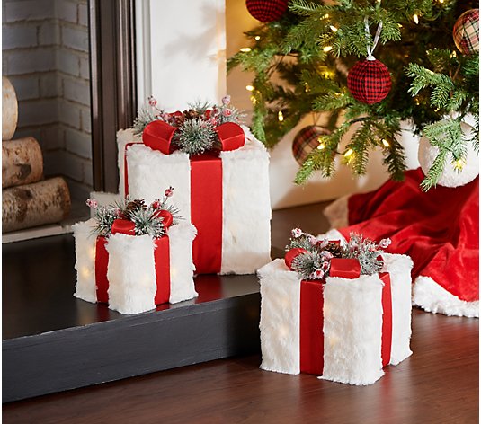 3-Piece Illuminated Faux Fur Gift Boxes by Valerie