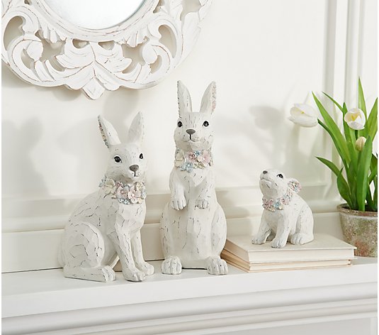 3-Piece Bunny Family with Floral Accent by Valerie