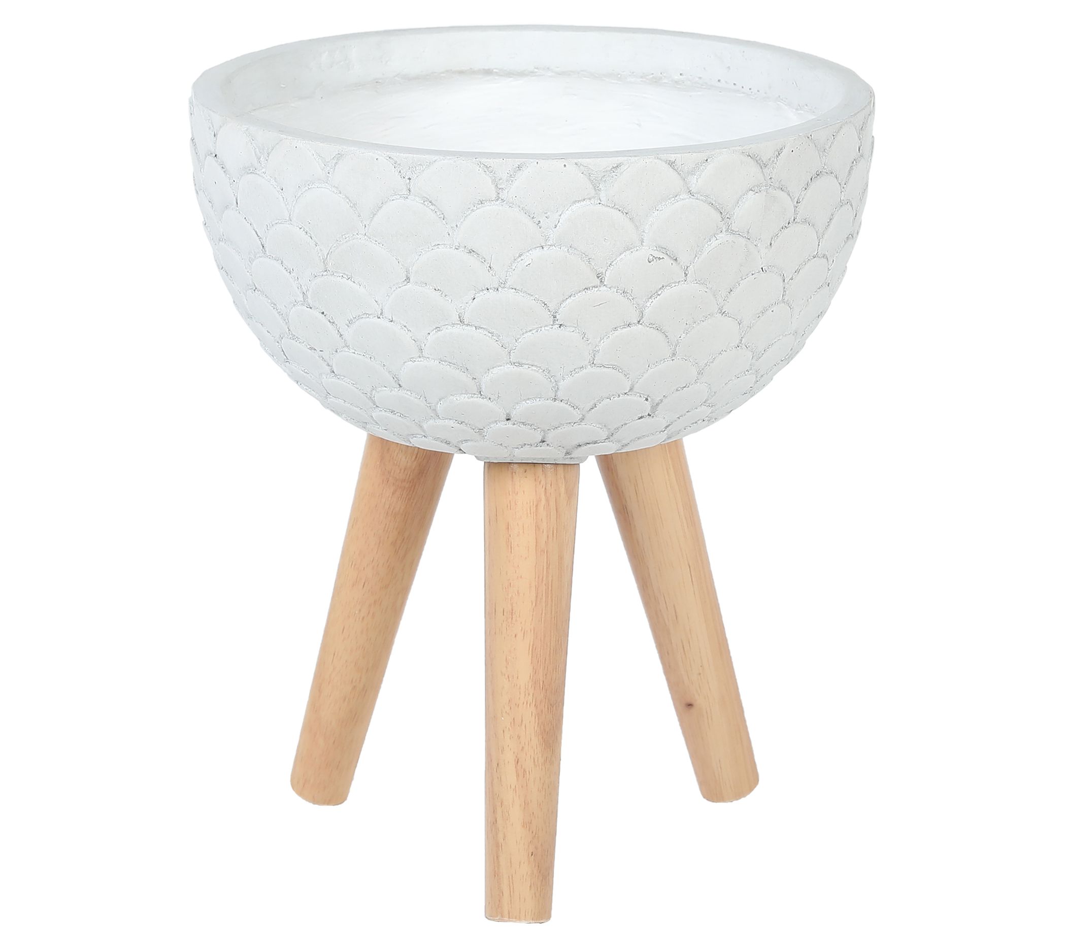 LuxenHome Scallop 12.2" Round MgO Planter with Wooden Legs