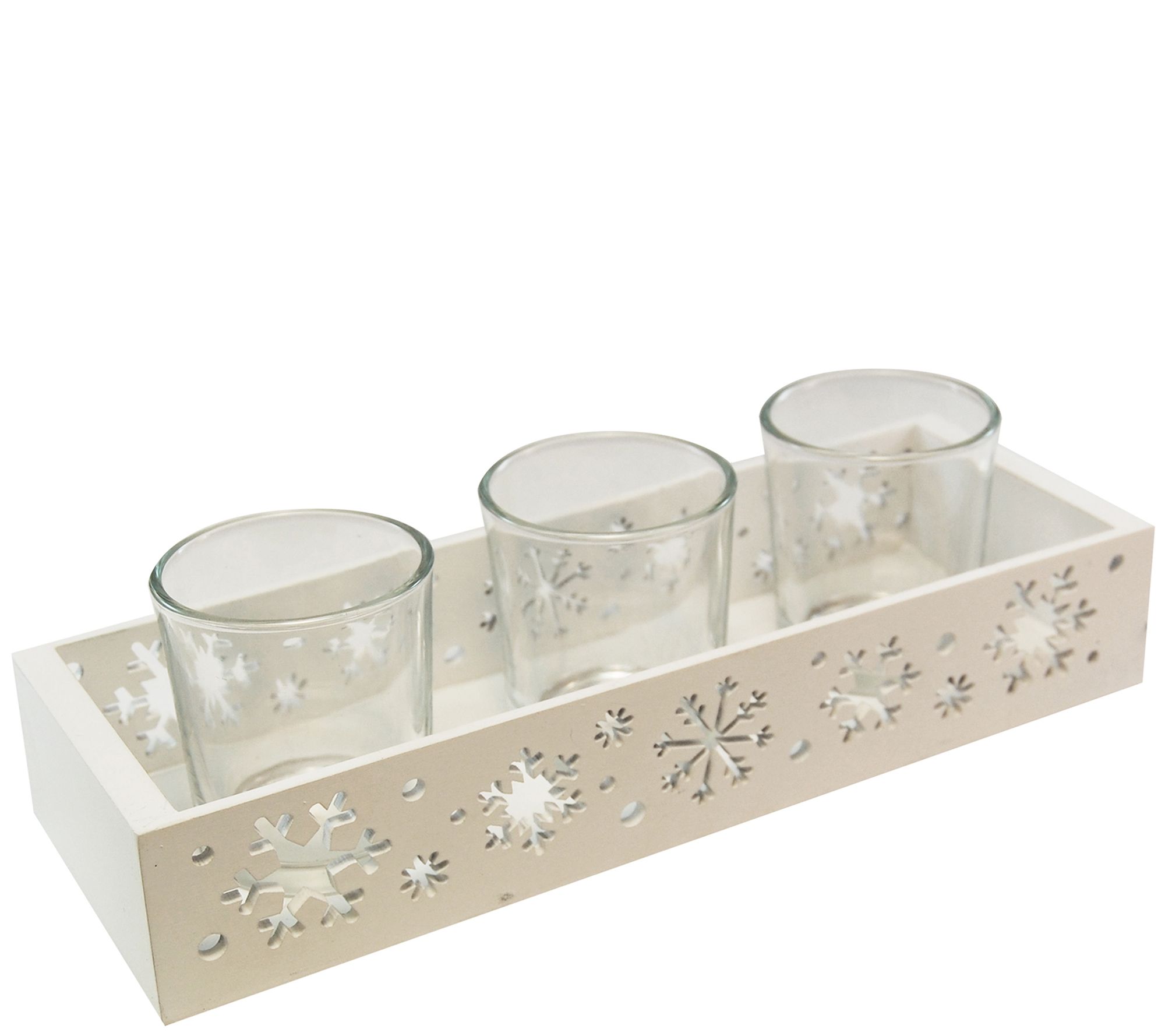 LumaBase Wooden Snowflake Candle Tray with 3 Glass Holders