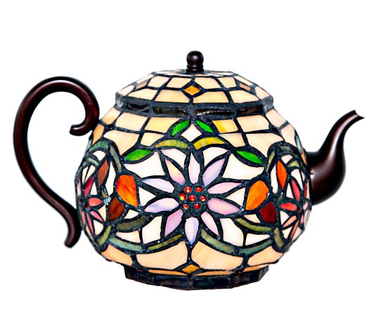 River of Goods 6.5"H Stained Glass Teapot Accent Lamp