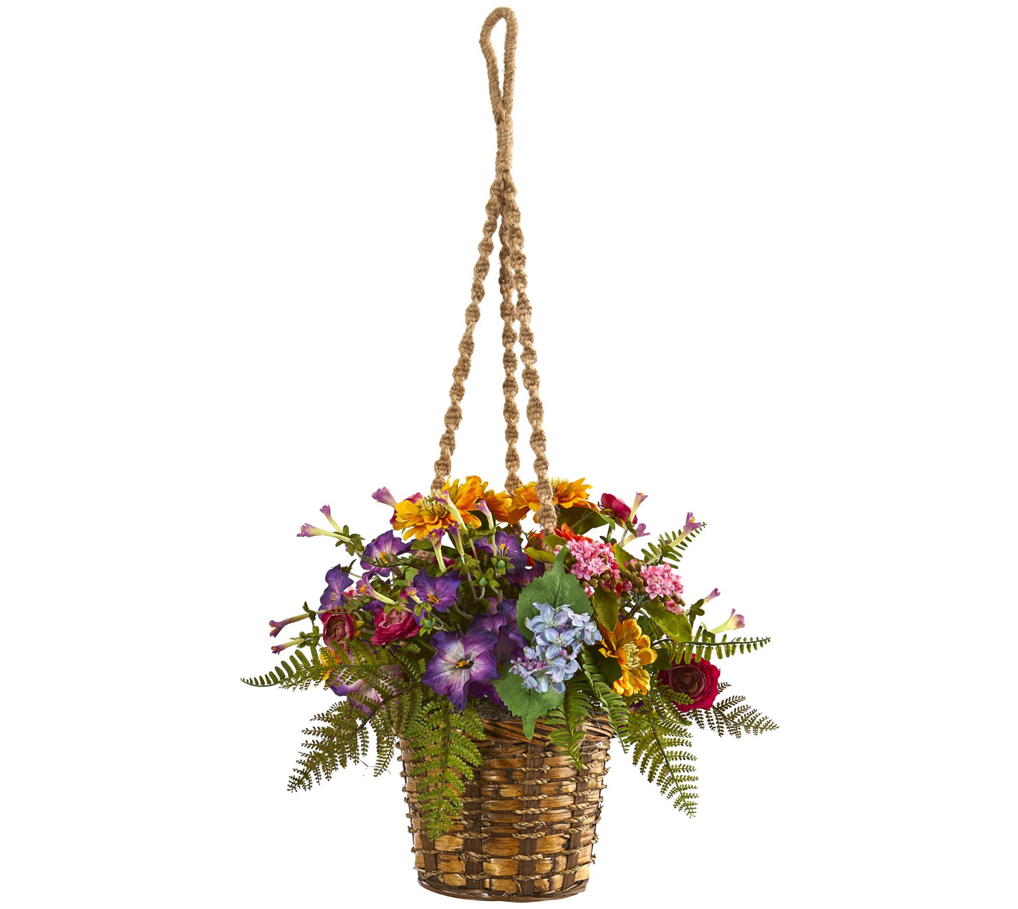 14" Mixed Floral Plant in Hanging Basket by Nearly Natural