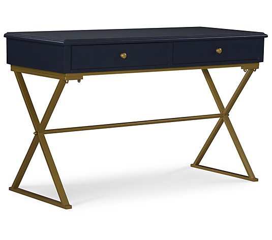Linon Home Shelby Blue and Gold Campaign Desk