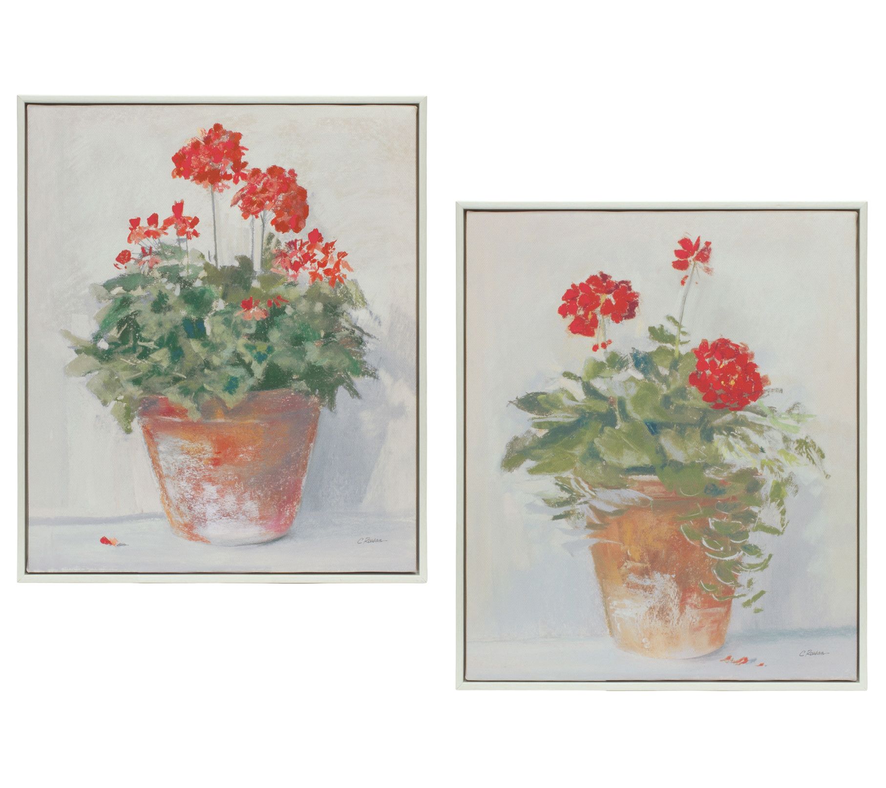 Melrose International Framed Potted Geranium Pr int (Set of 2)