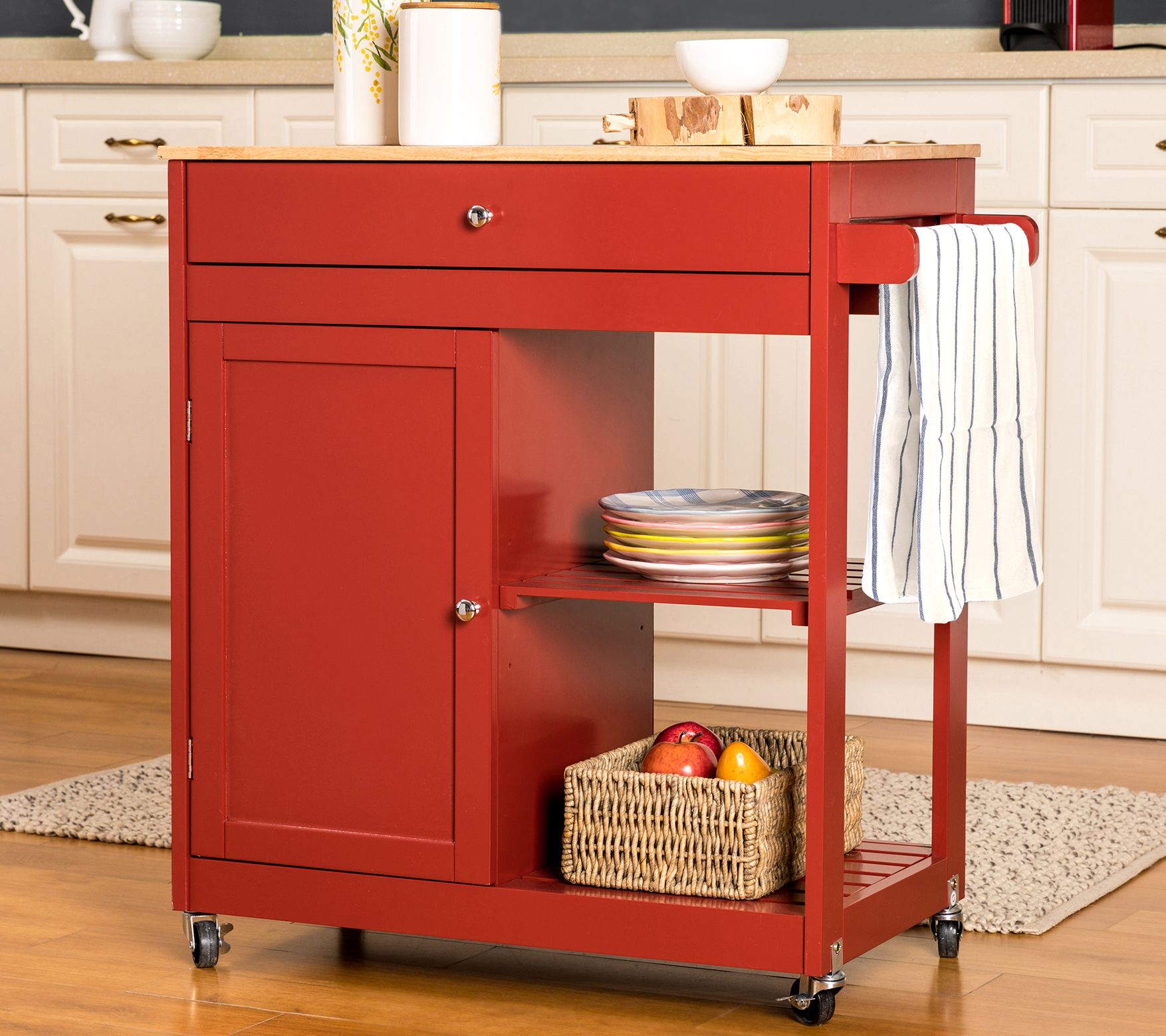 Glitzhome Moveable Wood Kitchen Island on Caste rs