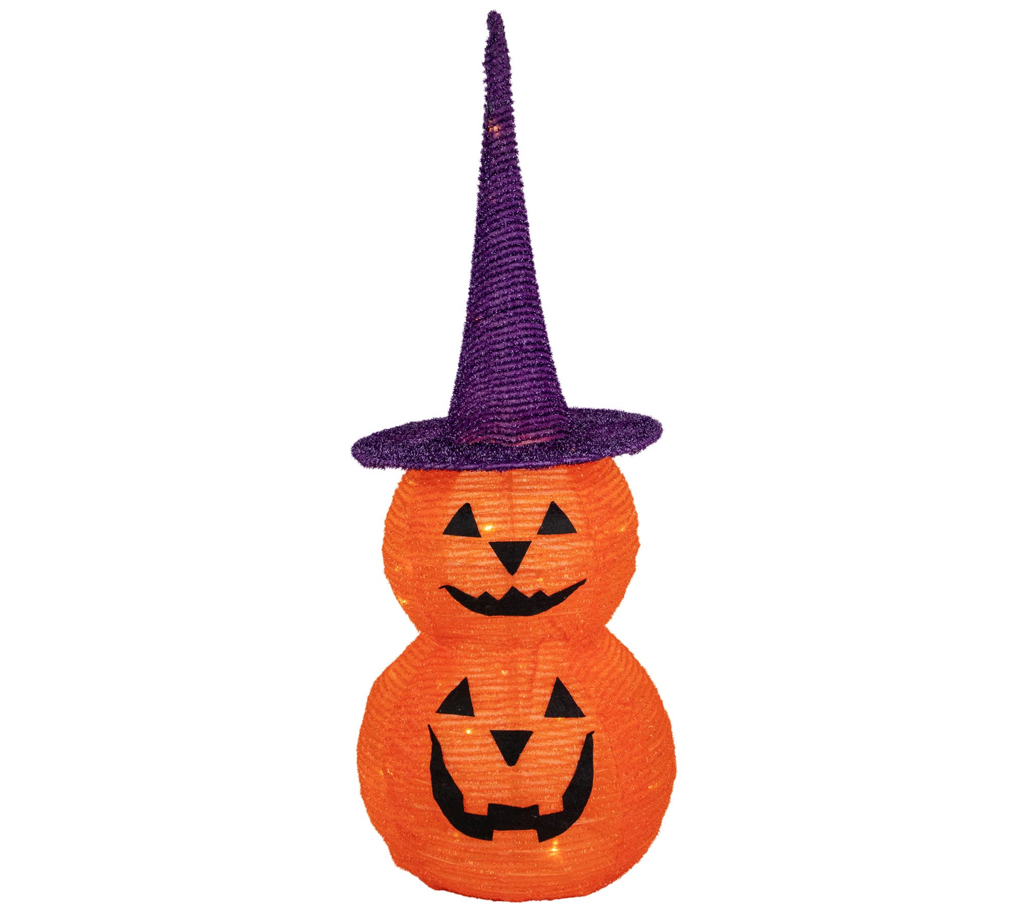 Northlight 30" Pop Up Lit Tinsel Stacked Jack-O-Lanterns Decor