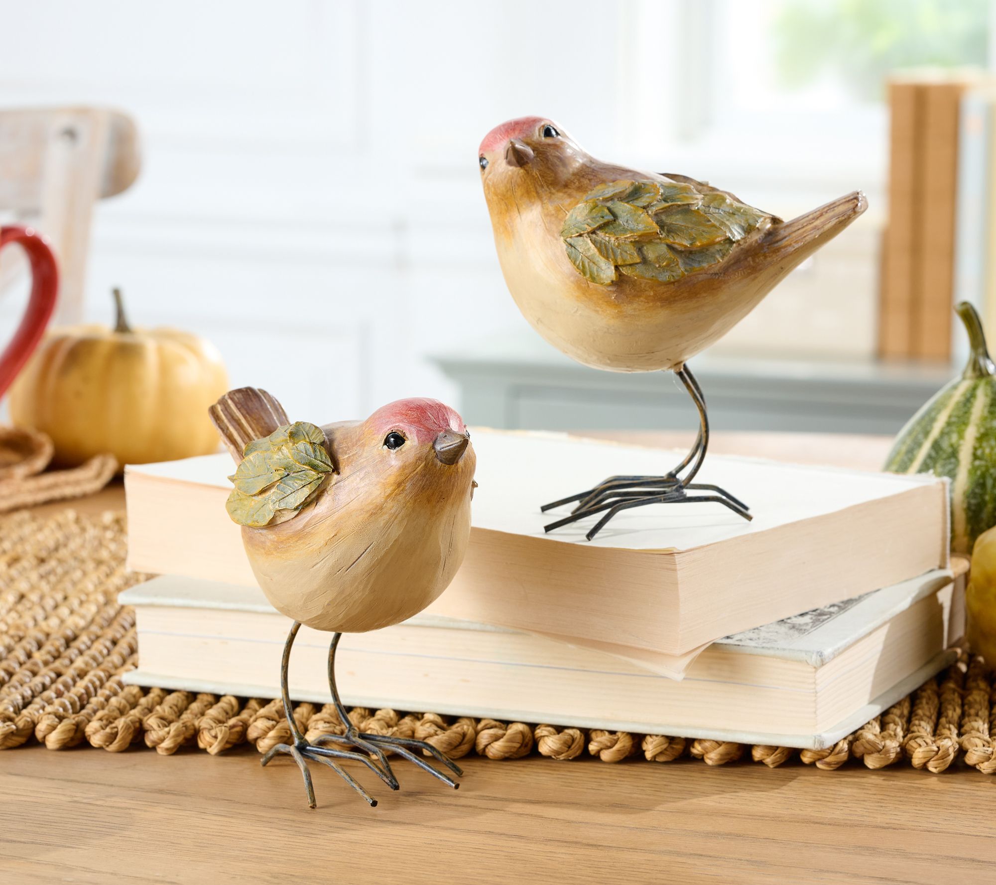 "As Is" Set of 2 Bird Figures with Leaf Wings by Valerie