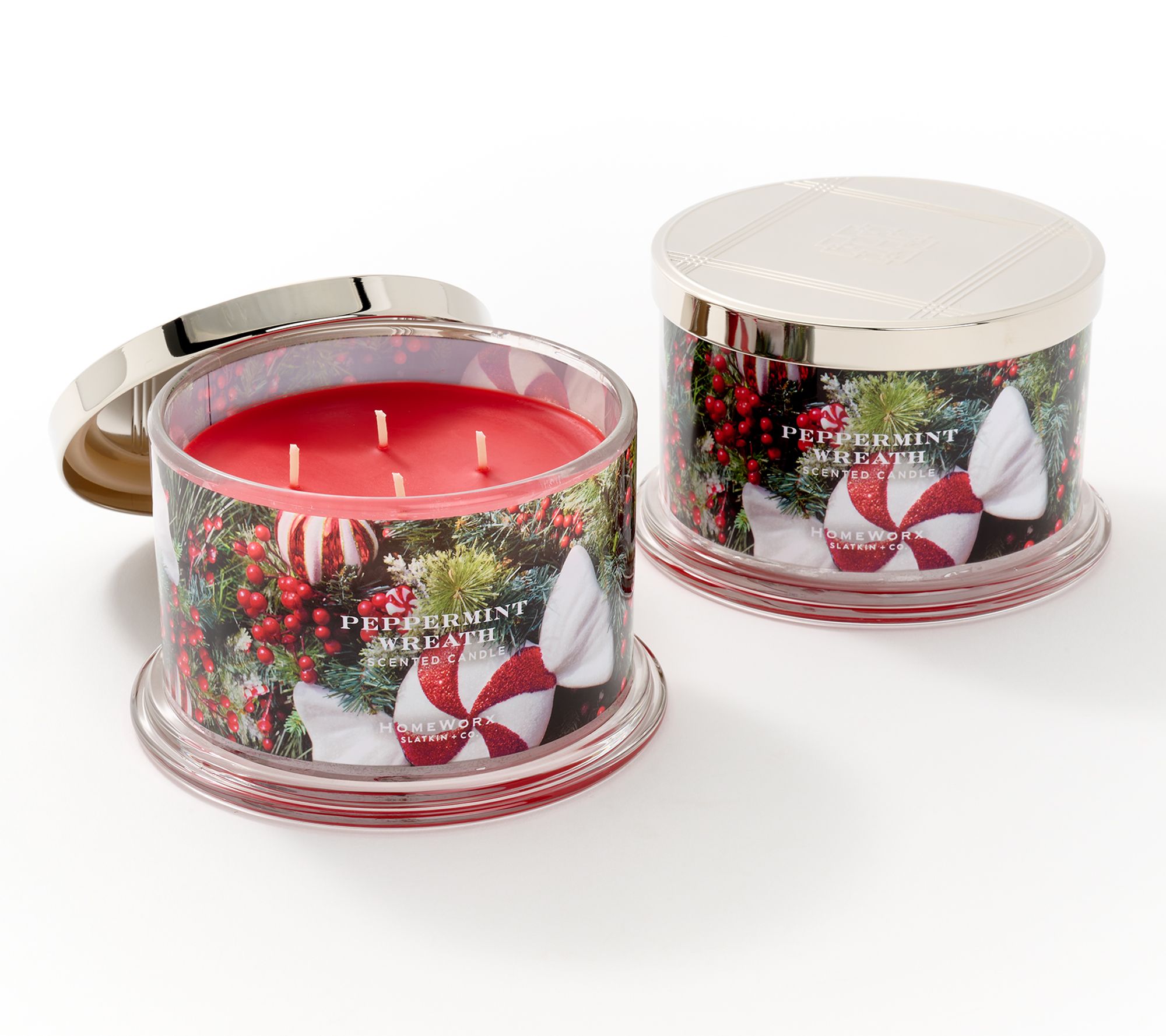 HomeWorx by Slatkin + Co. S/2 18oz Peppermint Wreath Candles