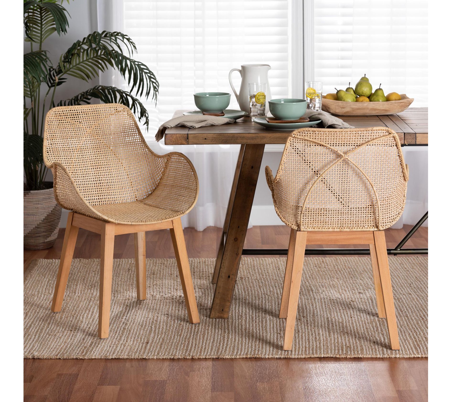 bali & pari Ballerina Wood and Rattan Dining Chair Set of 2