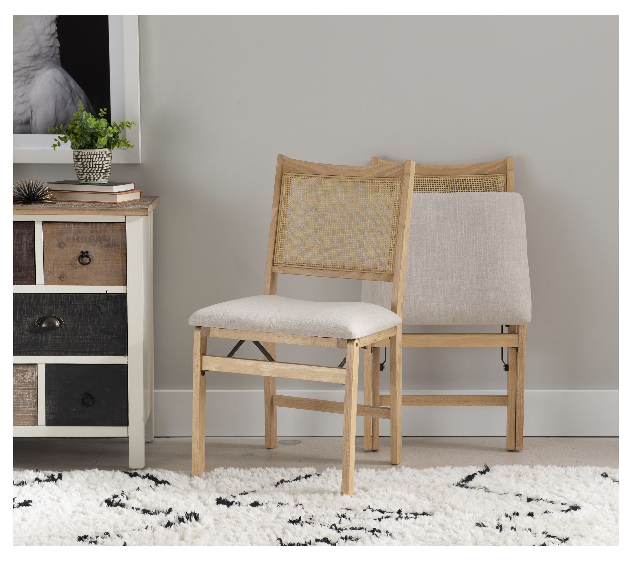 Linon Home Kira Rattan Cane Folding Dining SideChair