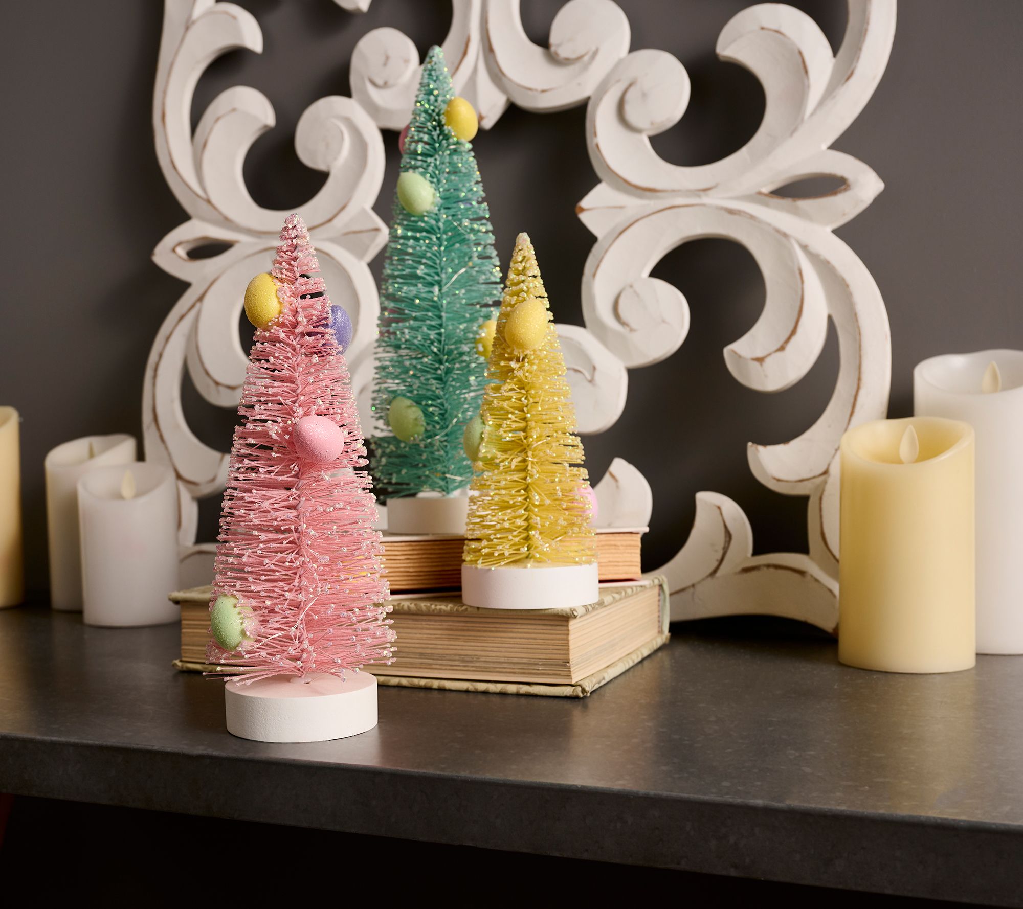 Set of 3 Illuminated Bottlebrush Trees with Eggs by Valerie