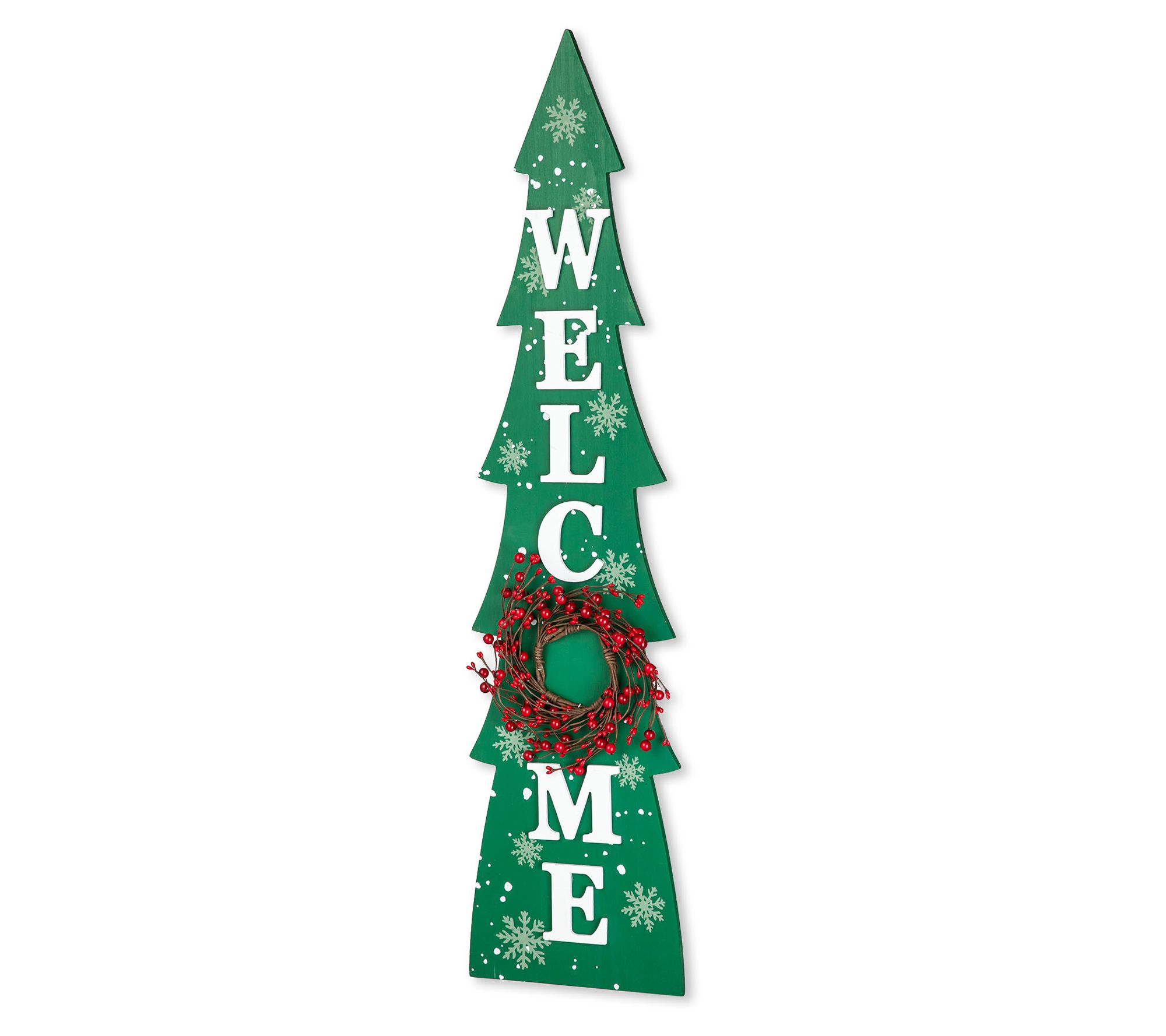 Glitzhome 42" WELCOME Christmas Tree Porch SignW Mini Wreath
