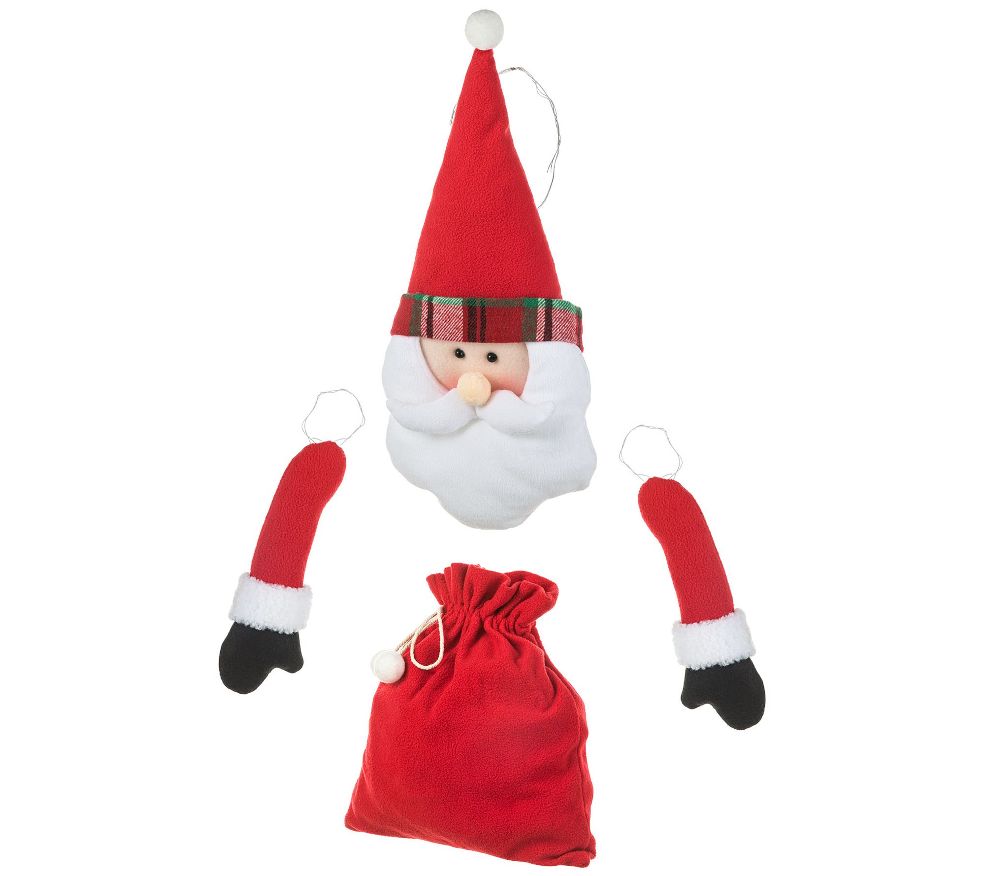 Glitzhome 20"H Fabric Christmas Santa Wreath Ornament