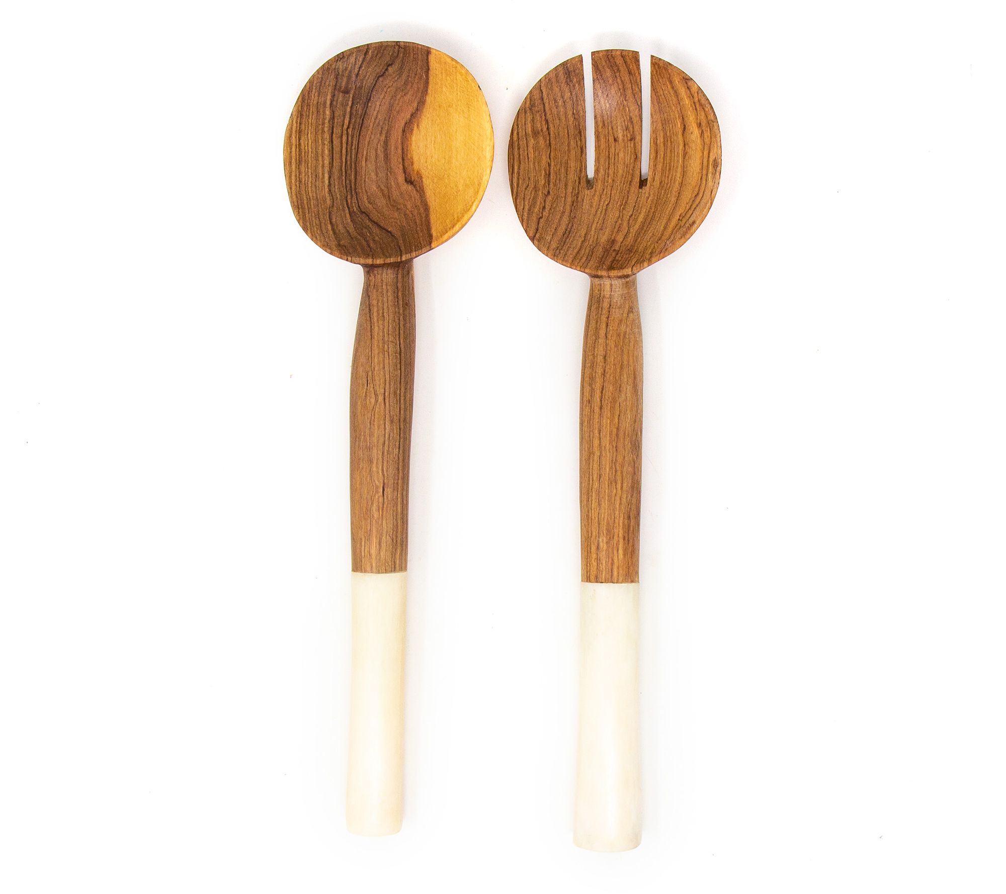 Global Crafts Olive Wood Salad Servers with Bone Handles