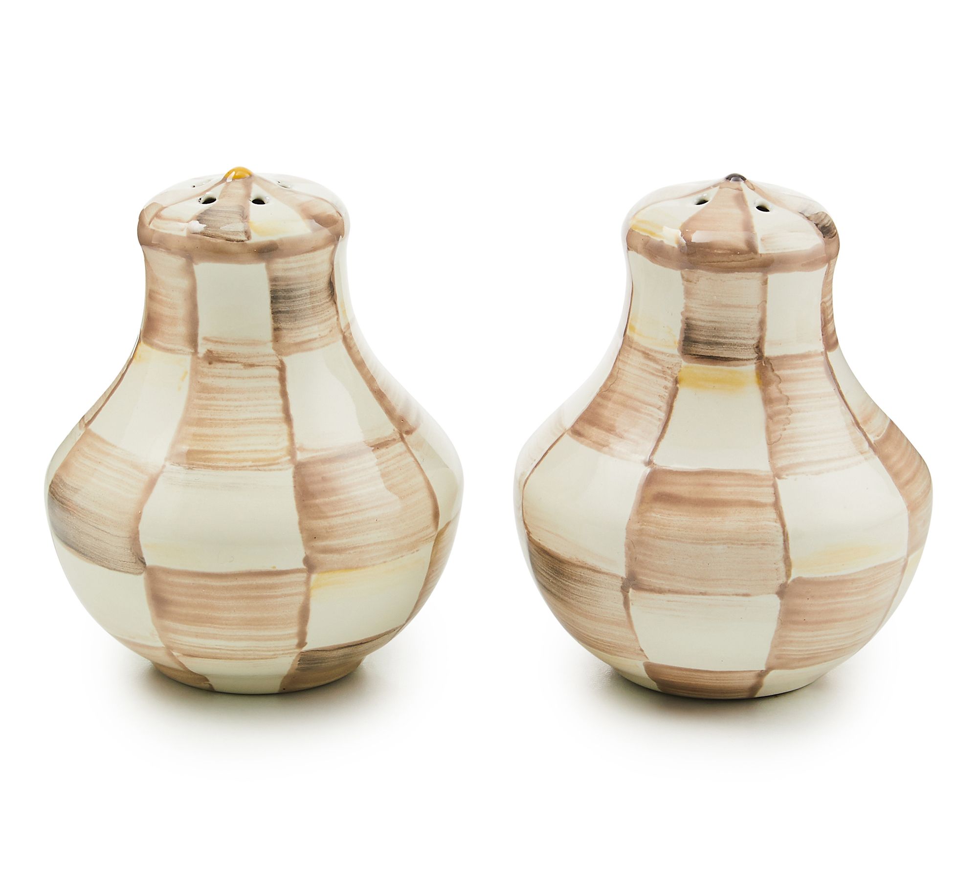 MacKenzie-Childs Mocha Check Salt & Pepper Shakers