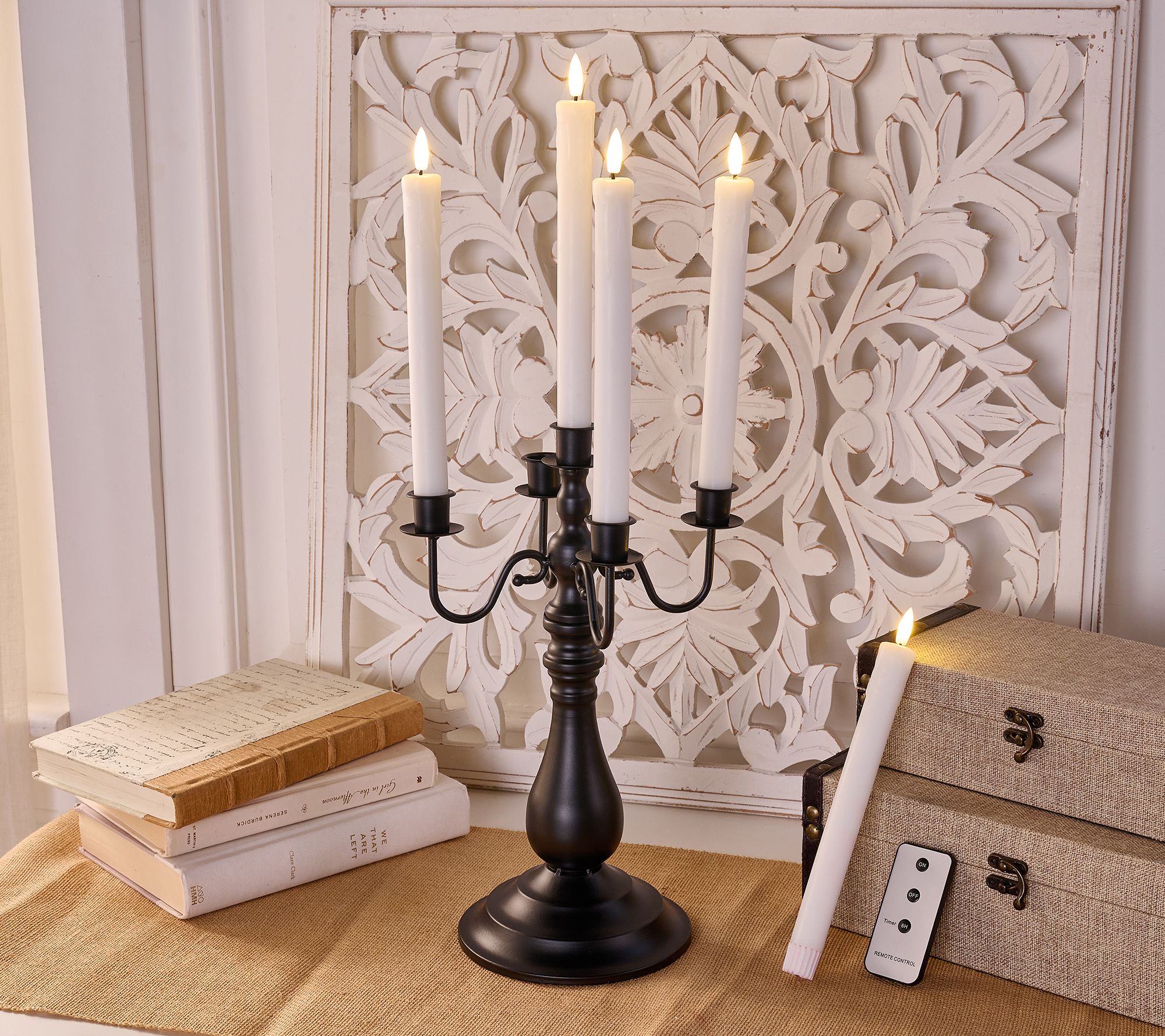 Hay & Harvest Vintage Inspired Candelabra with 5 Taper Candles