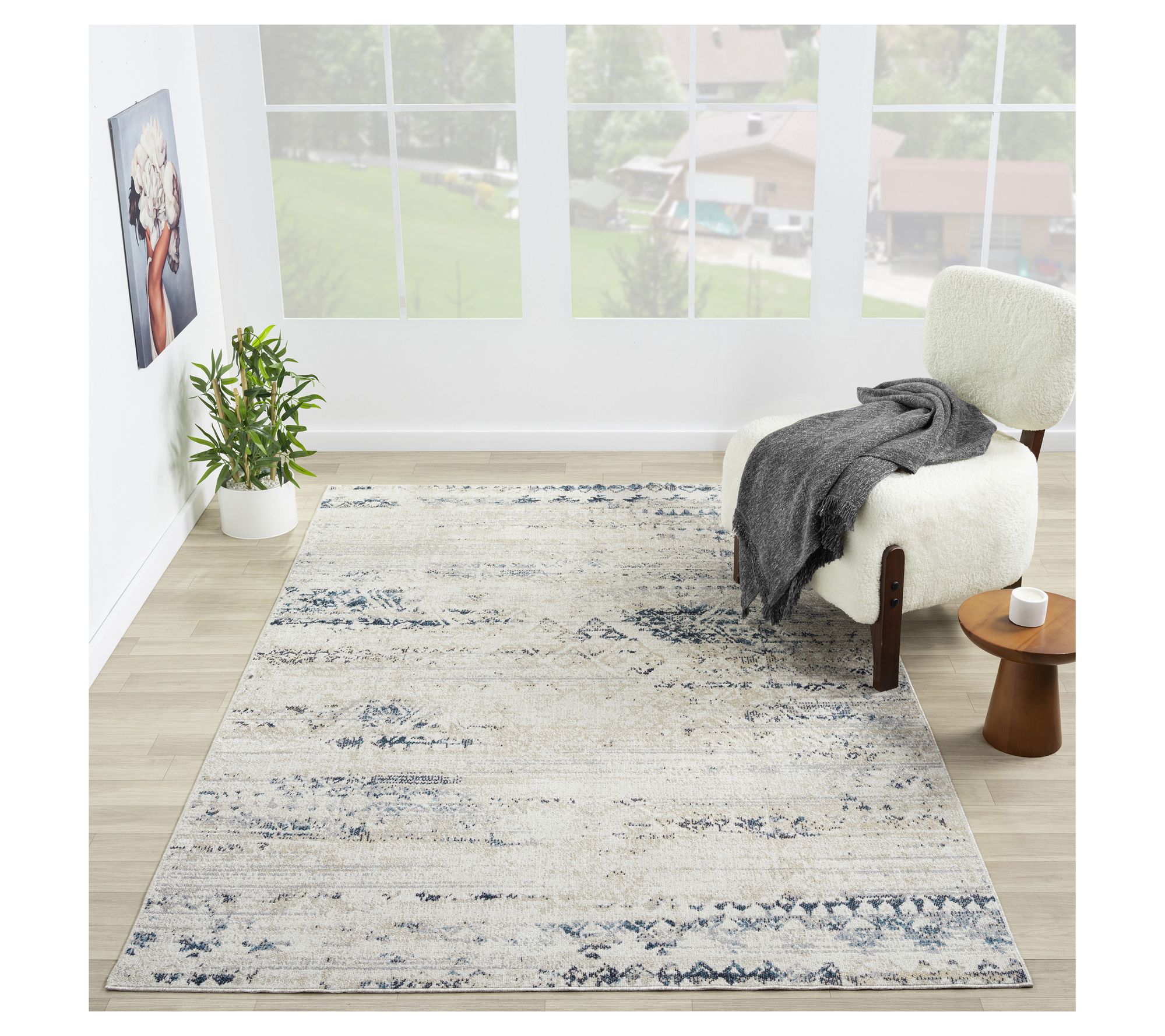 Ox Bay Distressed Geometric Polyester Indoor Rug, 5' x 7'