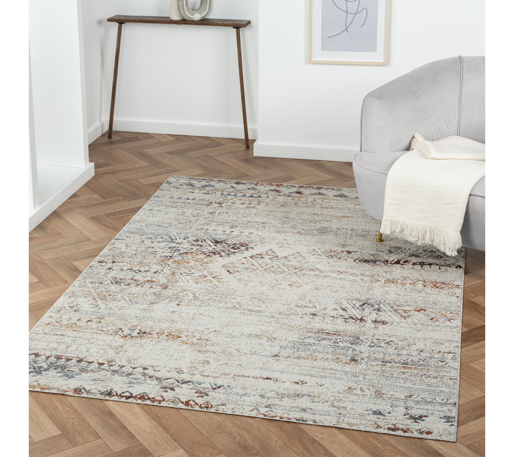 Ox Bay Distressed Geometric Polyester Indoor Rug, 5' x 7'