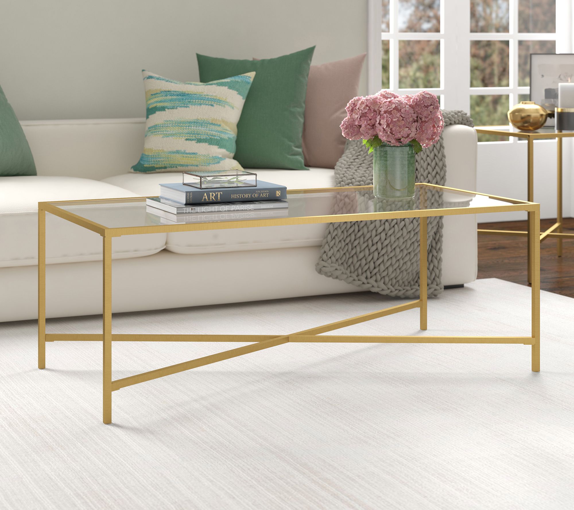 Hudson&Canal Henley Rectangular Coffee Table with Glass Top