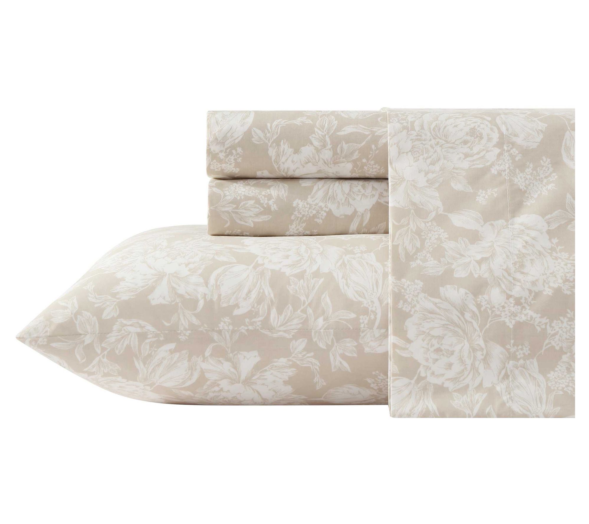 Laura Ashley Meredith Beige Cotton Percale Queen Sheet Set