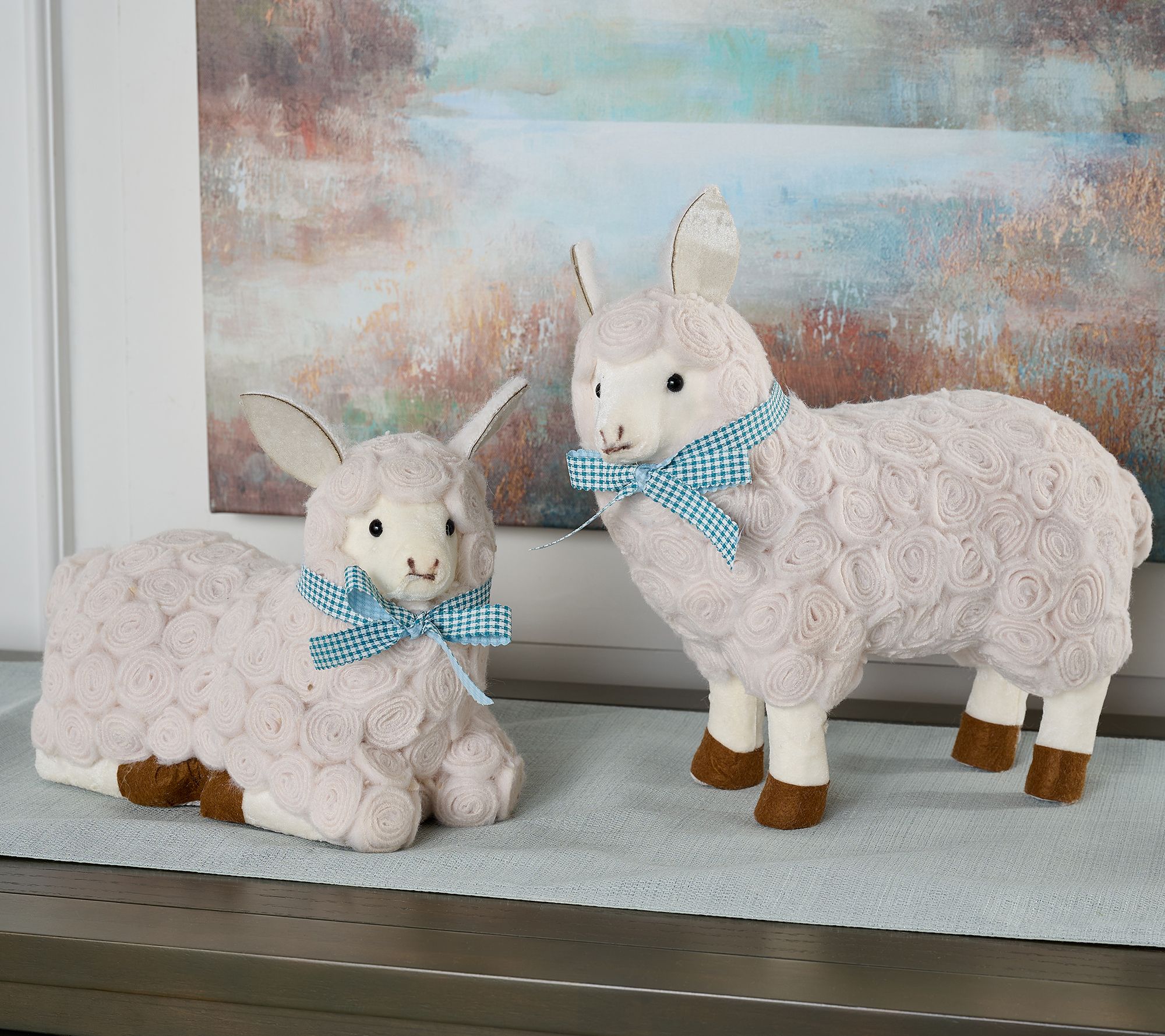 Set of 2 Rosette Lambs with Ribbon by Valerie