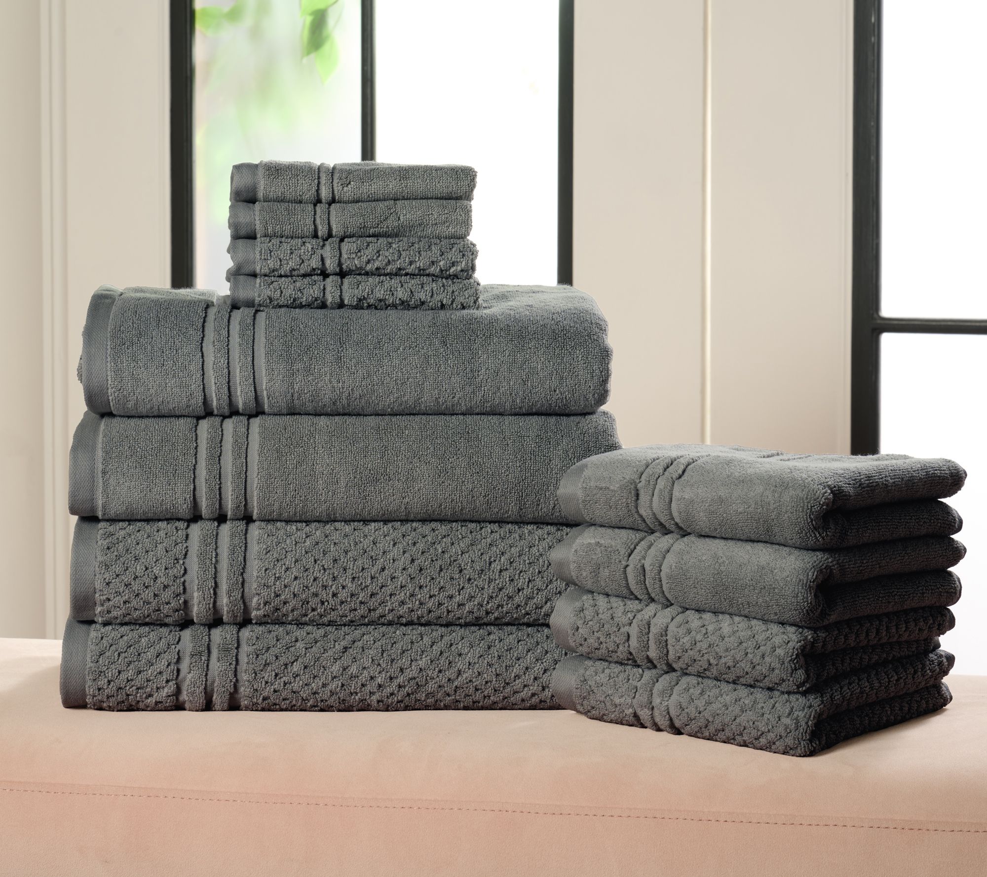 Home Reflections 100% Cotton Solid & Texture 12-pc Towel Set