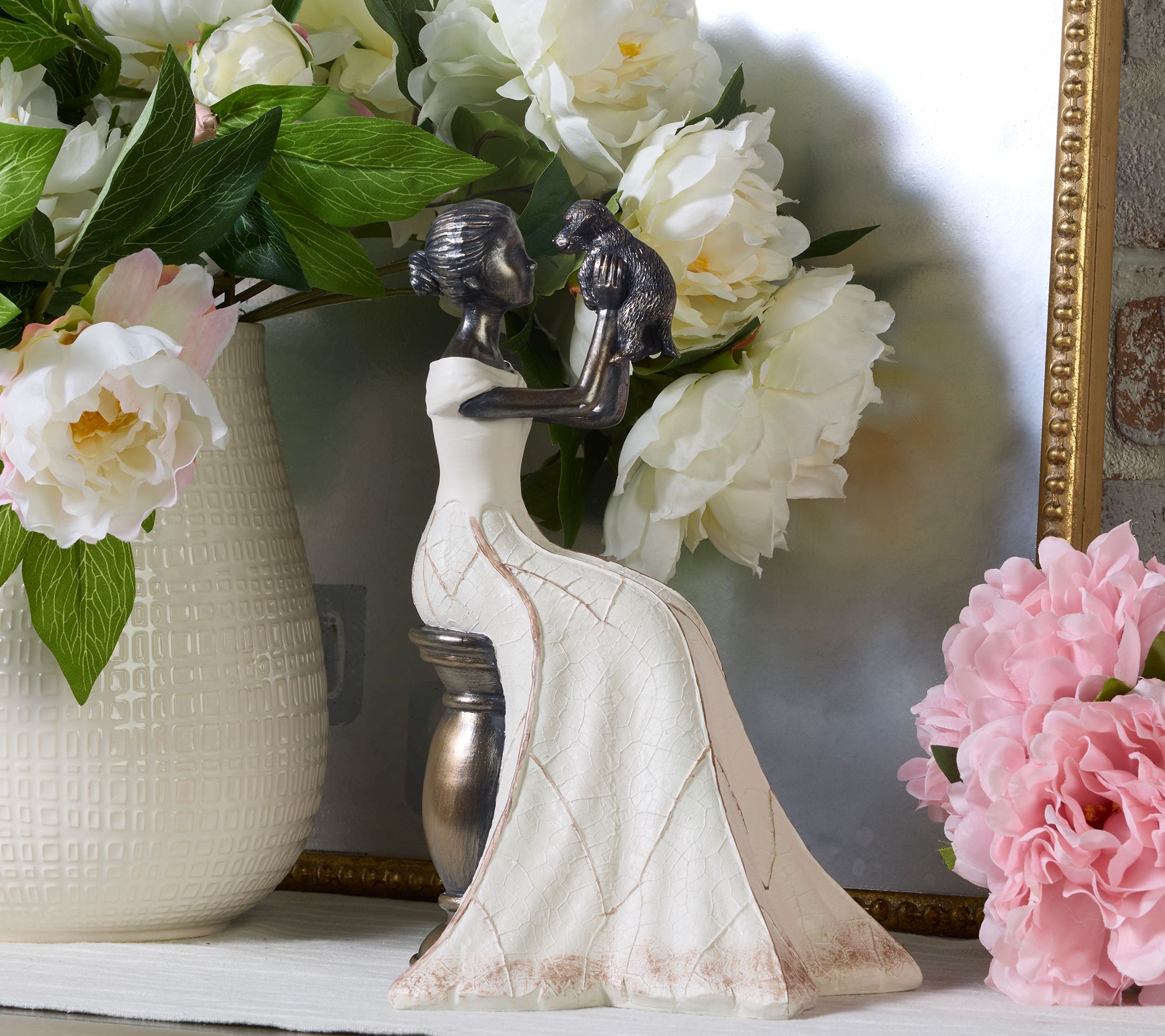 Indoor/Outdoor Garden Maiden with Puppy by Valerie - QVC.com