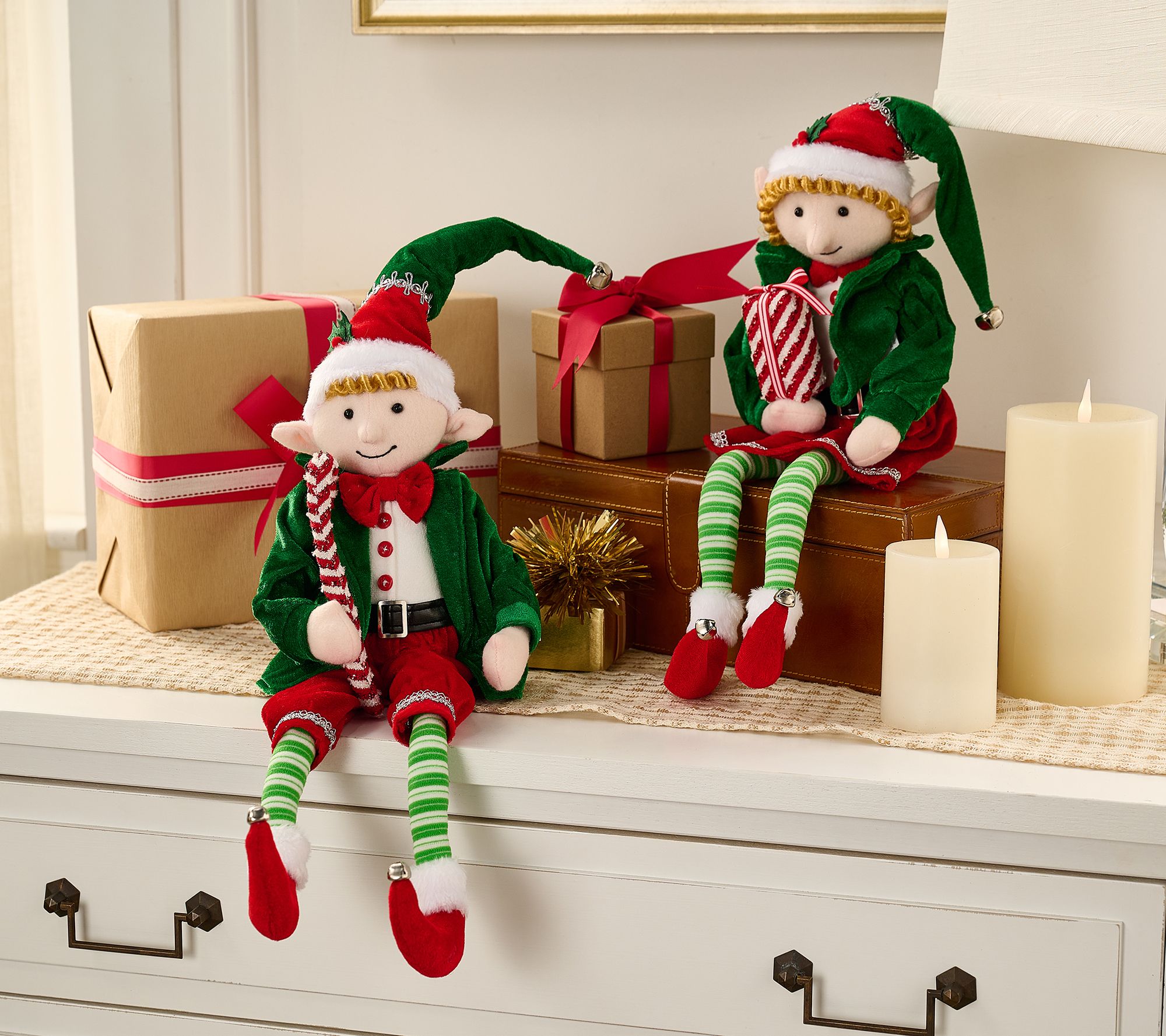 "As Is" 2-Piece Fabric Elf Shelf Sitters by Valerie