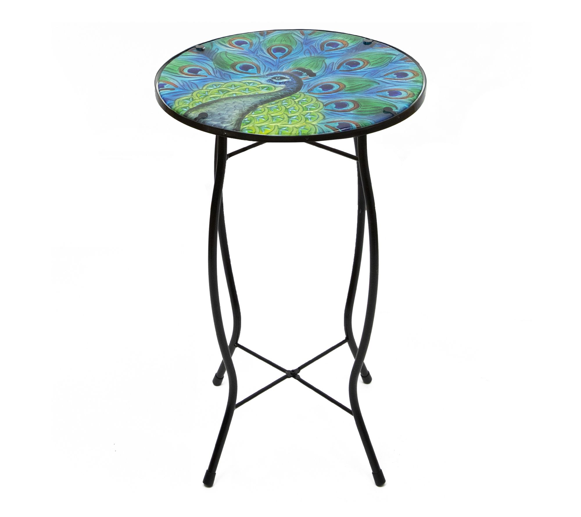 Northlight 19" Blue and Green Peacock Glass Patio Side Table