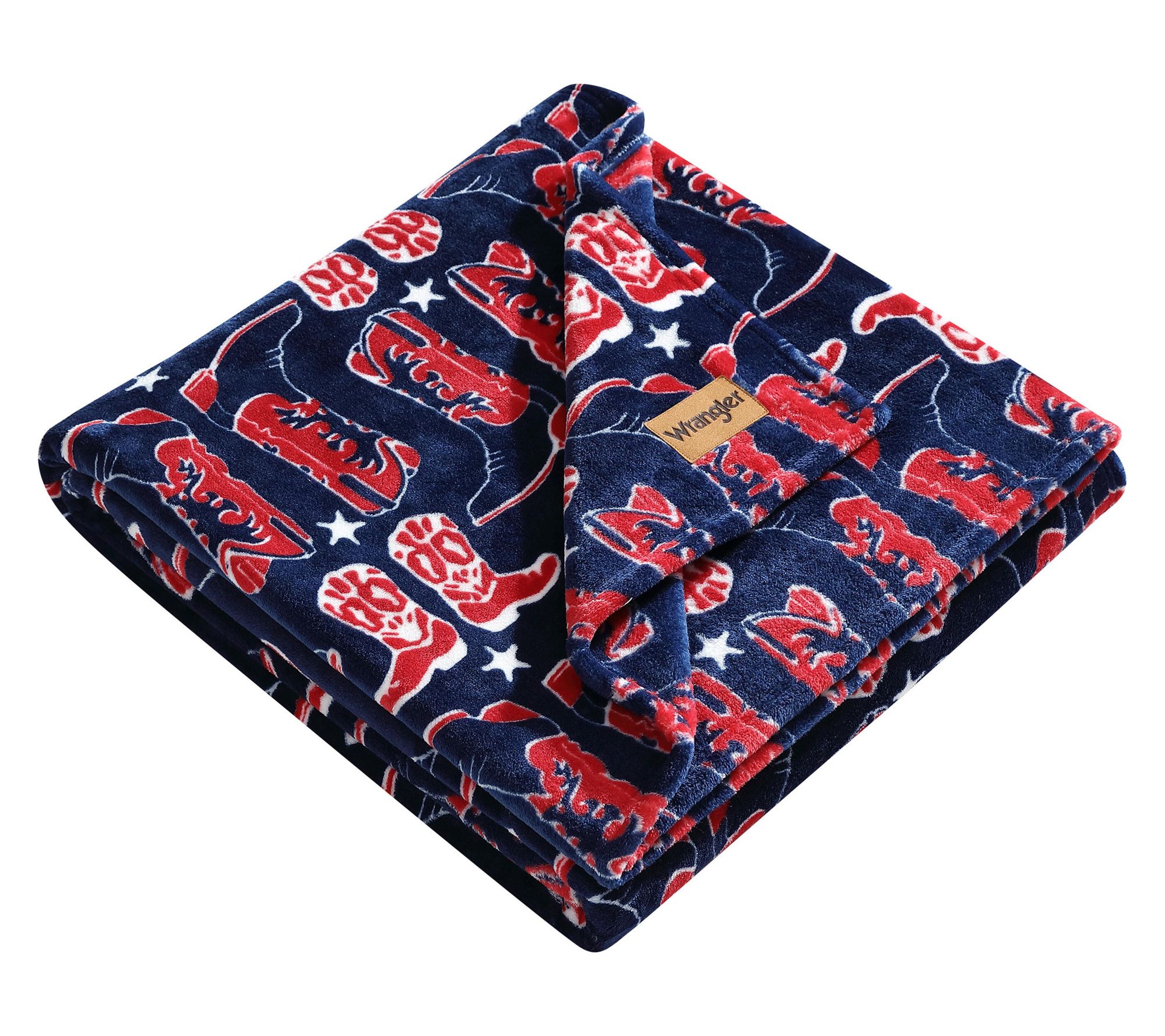 Wrangler Knockin Boots Blue/Red Plush Fleece 50"X70" Throw
