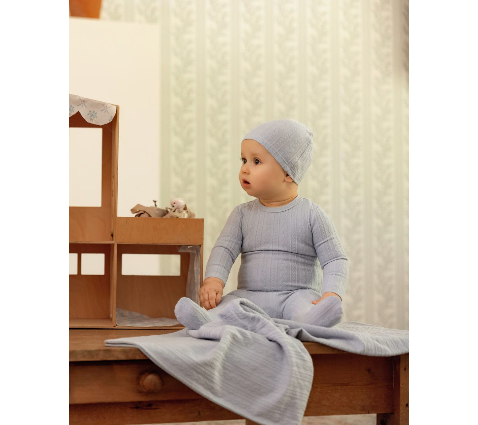 MiniMoi Baby Faux-Cable Cotton-Rich Textured Swaddling Blanket