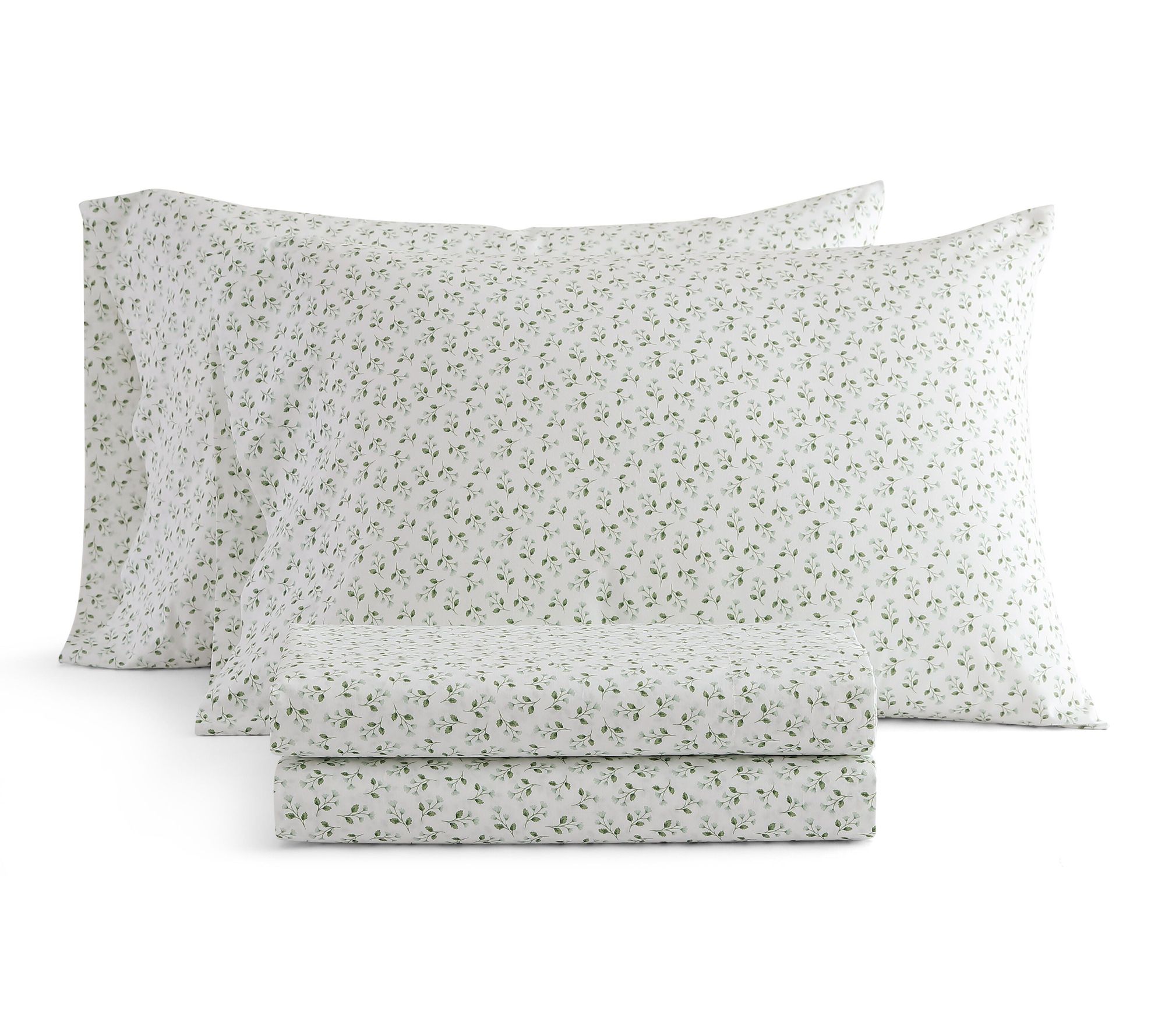 Martha Stewart Kennedy Floral White/Green Cotton Queen Sheet S