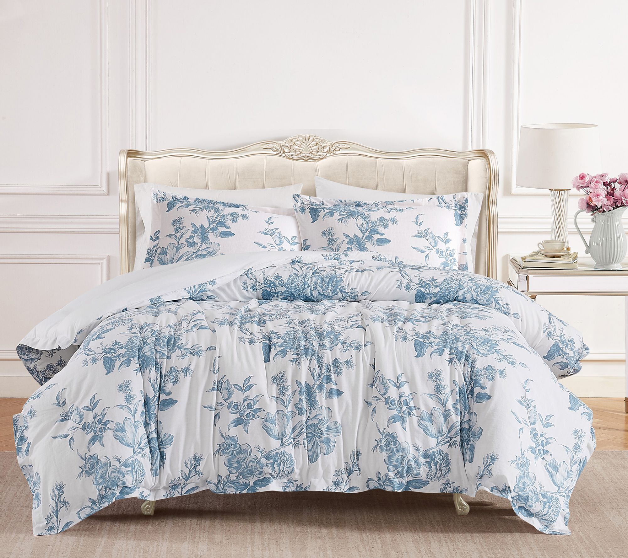 Shabby Chic Floral Toile 3 Piece Queen Comforter Set