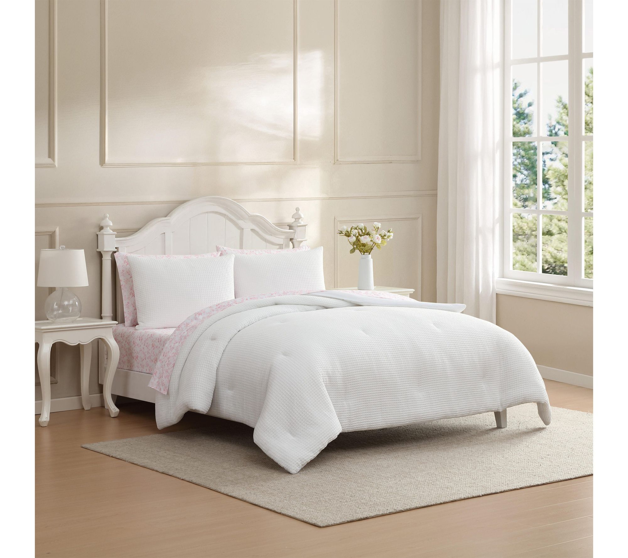 Laura Ashley Waffle Pink 7-Pc King Comforter Set