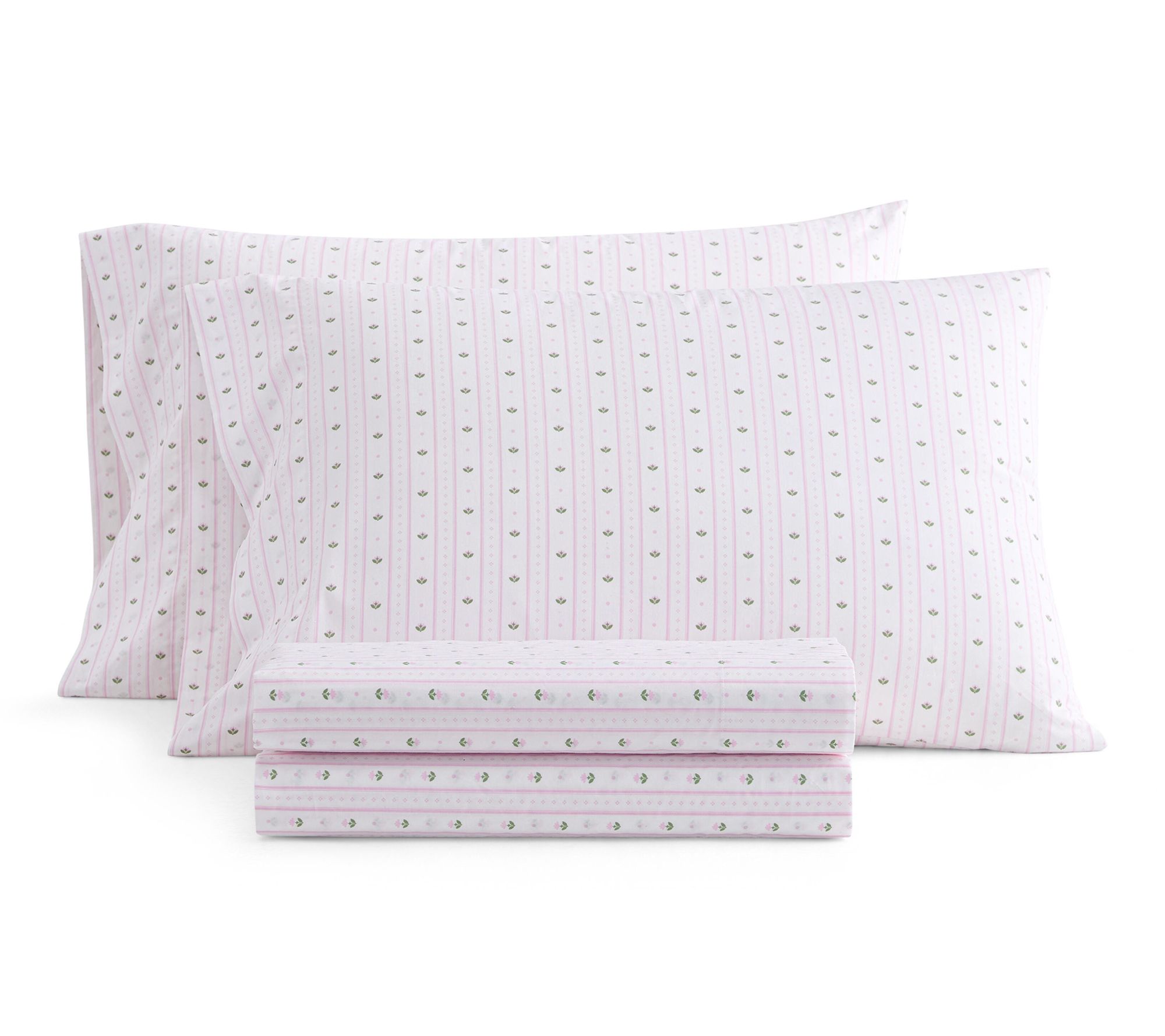 Martha Stewart Floral Stripe White/Pink CottonTwin Sheet Set
