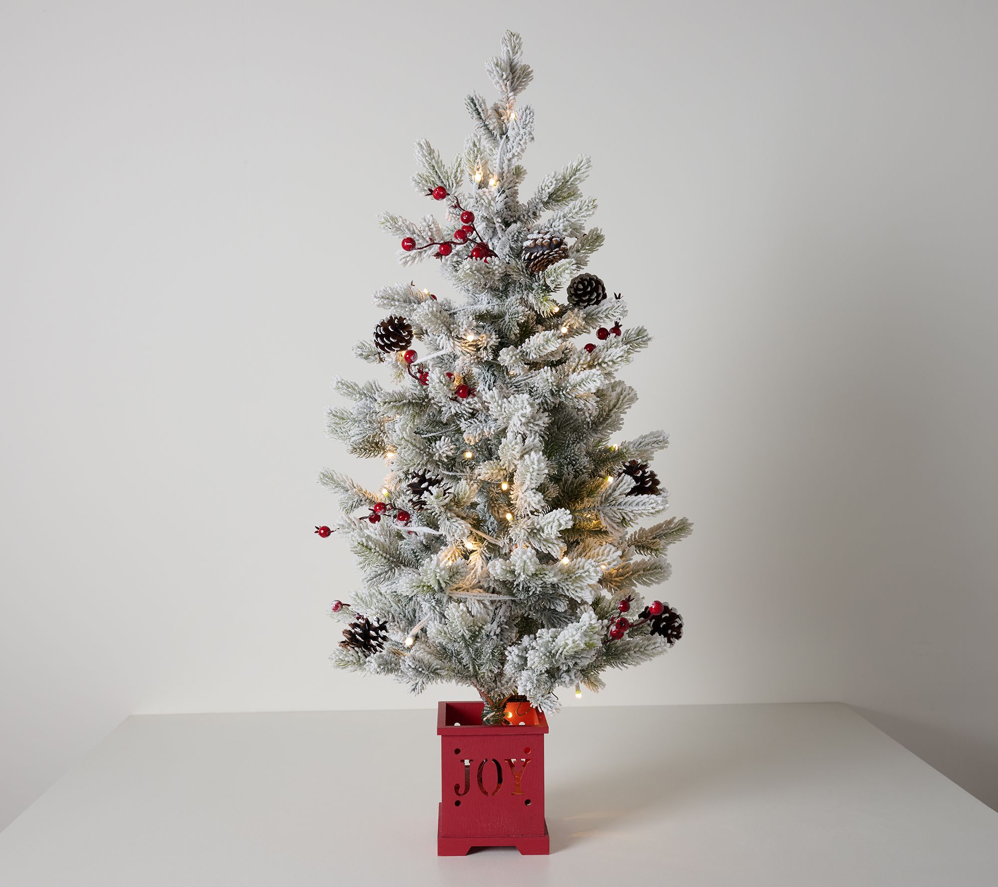 3' Snow-Kissed Lit Tree with Pinecones and Berries by Valerie