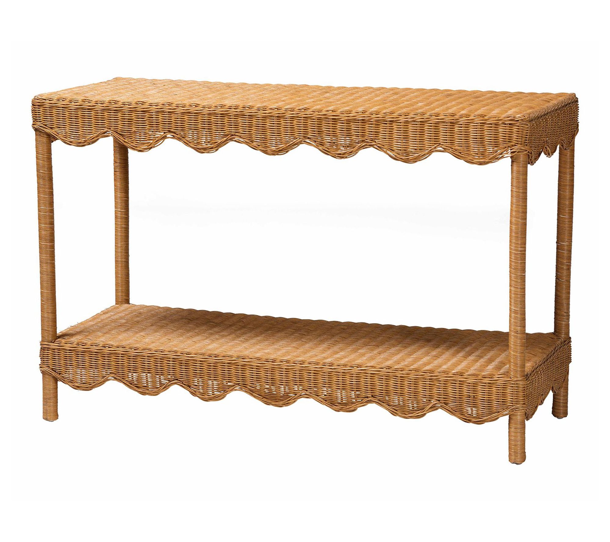 bali & pari Oteria Light Honey Scalloped Rattan Console Table