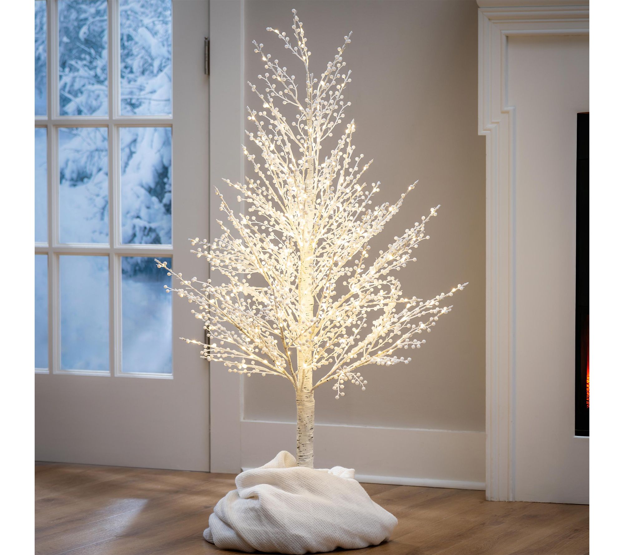 Evergreen 48"H LED Indoor/Outdoor White Berry Tree