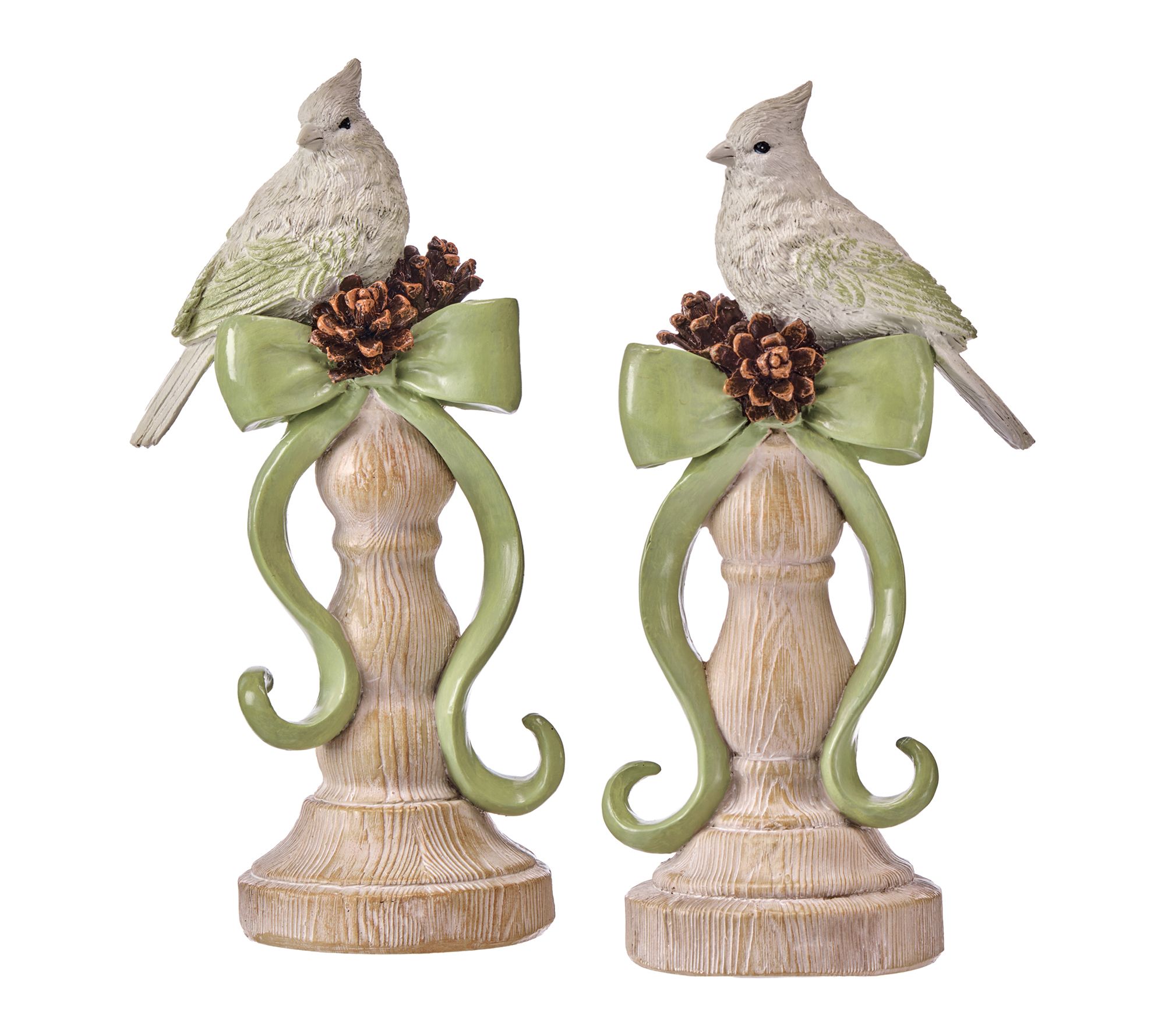 10" Resin Winter Bird On Pedestal Set of 2 by Valerie